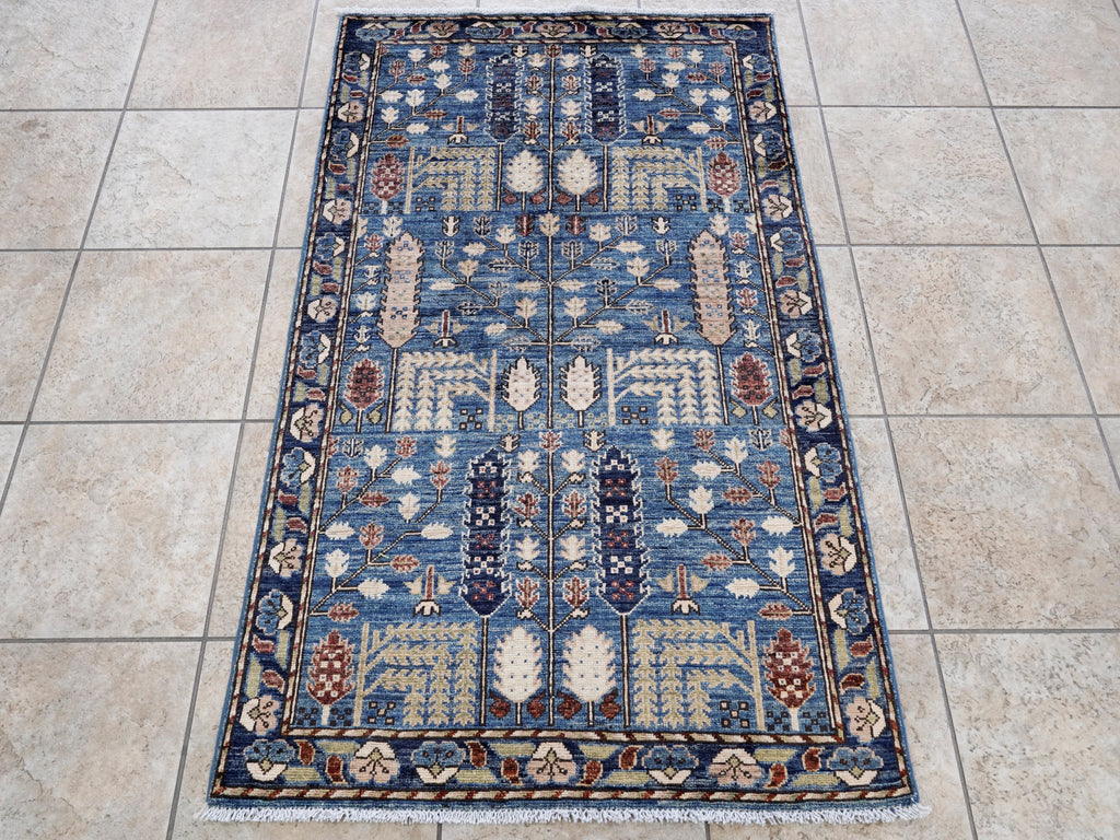 3x5 Ft Blue Floral Rug - Hand Knotted Area Rug