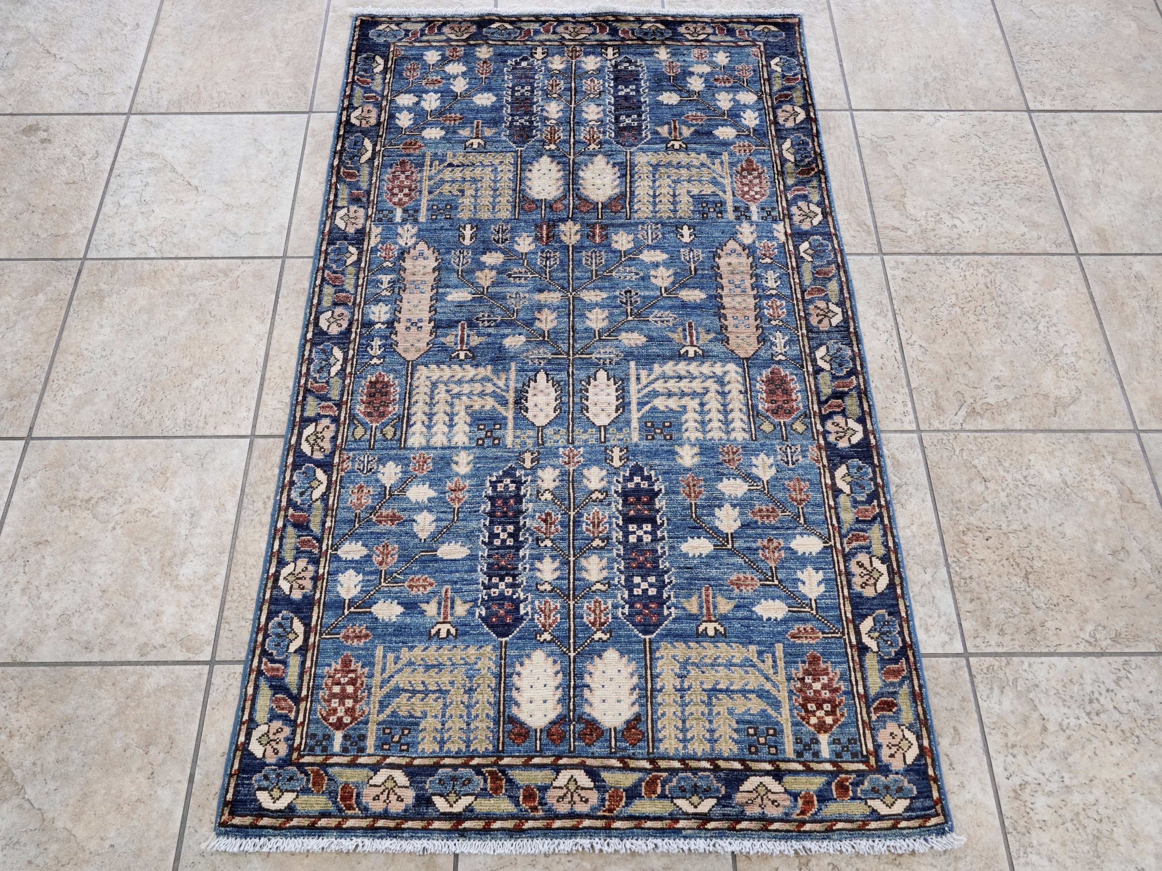 3x5 Ft Blue Floral Rug - Hand Knotted Area Rug