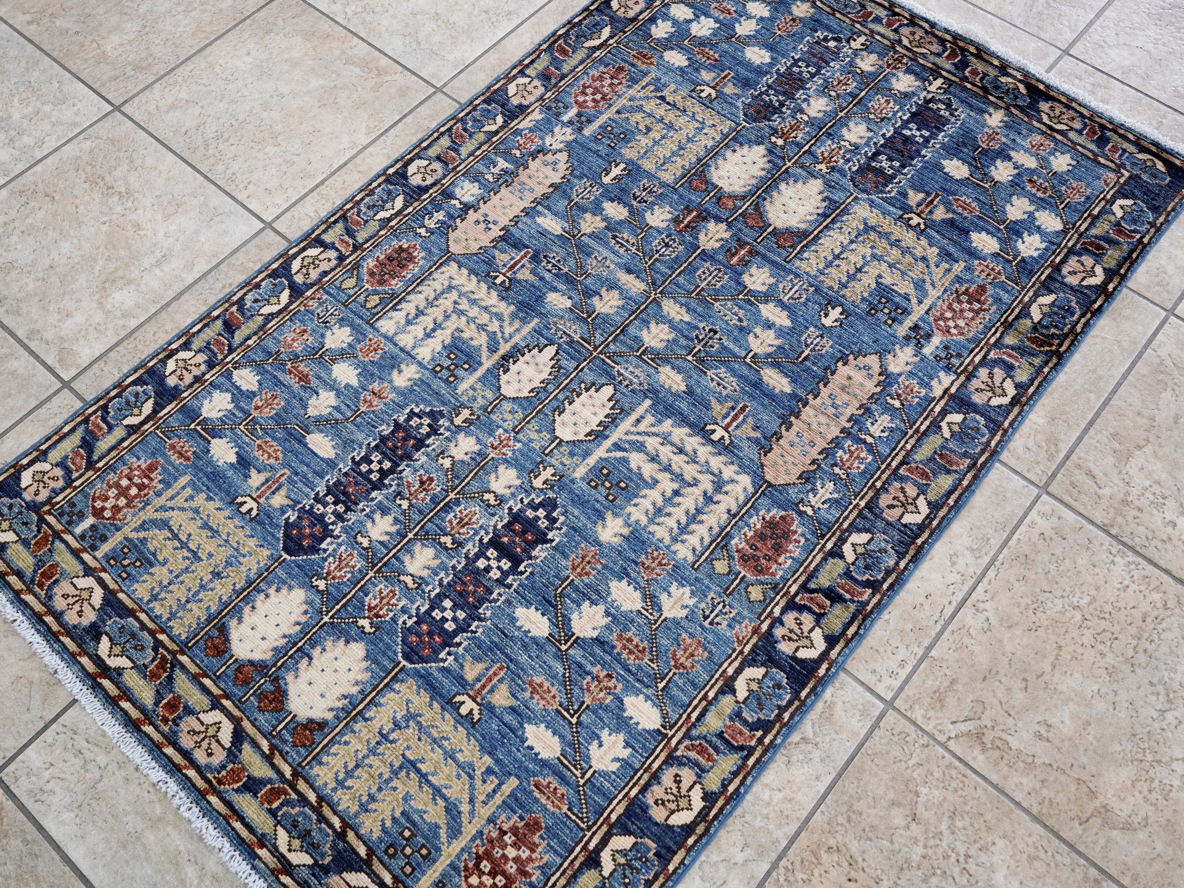 3x5 Ft Blue Floral Rug - Hand Knotted Area Rug