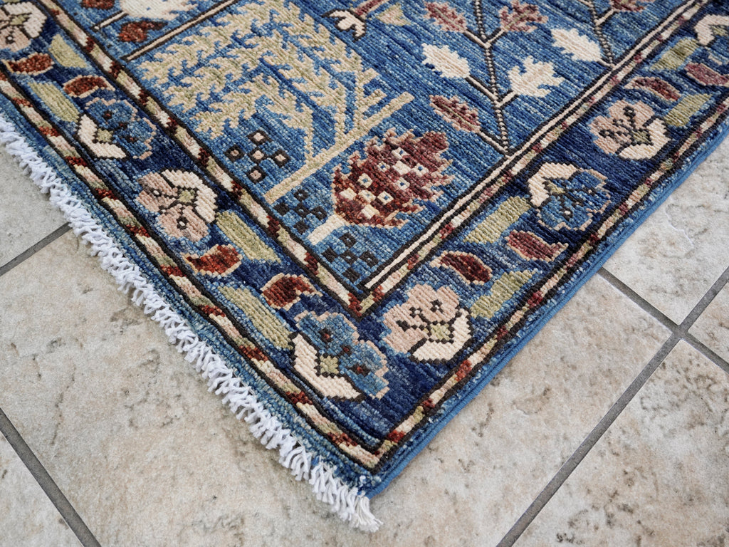 3x5 Ft Blue Floral Rug - Hand Knotted Area Rug