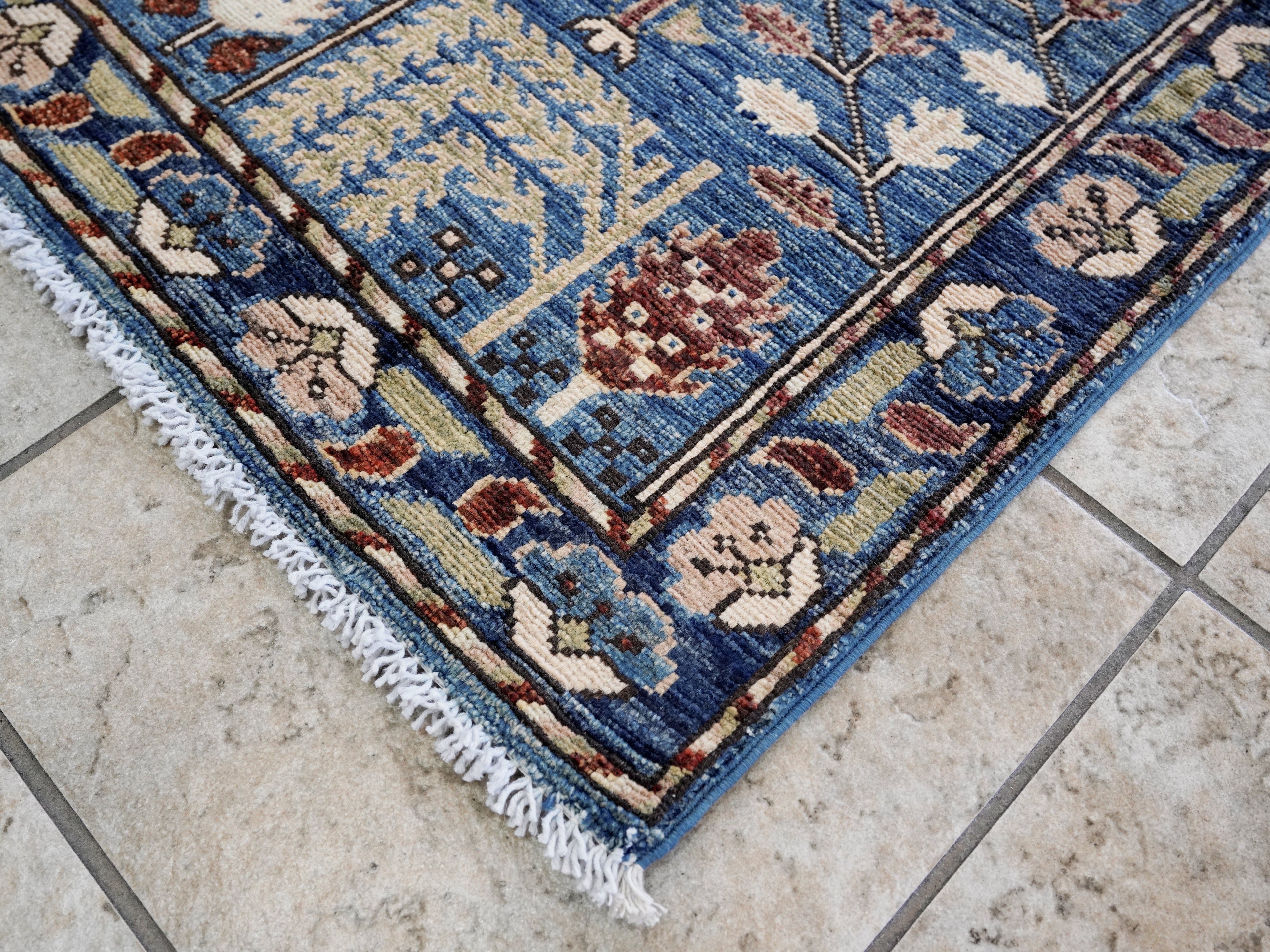 3x5 Ft Blue Floral Rug - Hand Knotted Area Rug