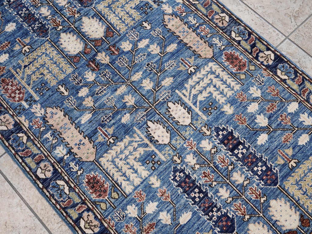 3x5 Ft Blue Floral Rug - Hand Knotted Area Rug