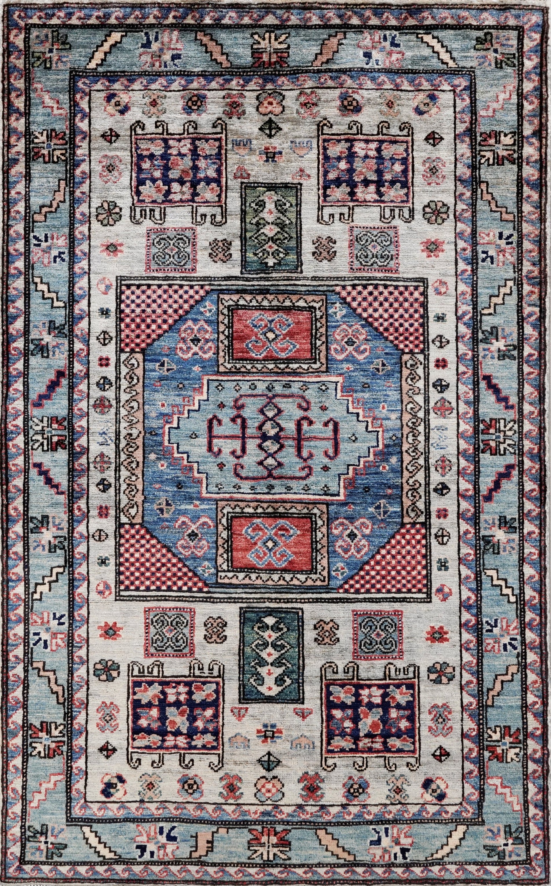 3x5 Ft Silver Afghan Oriental Rug - Hand Knotted Wool Rug