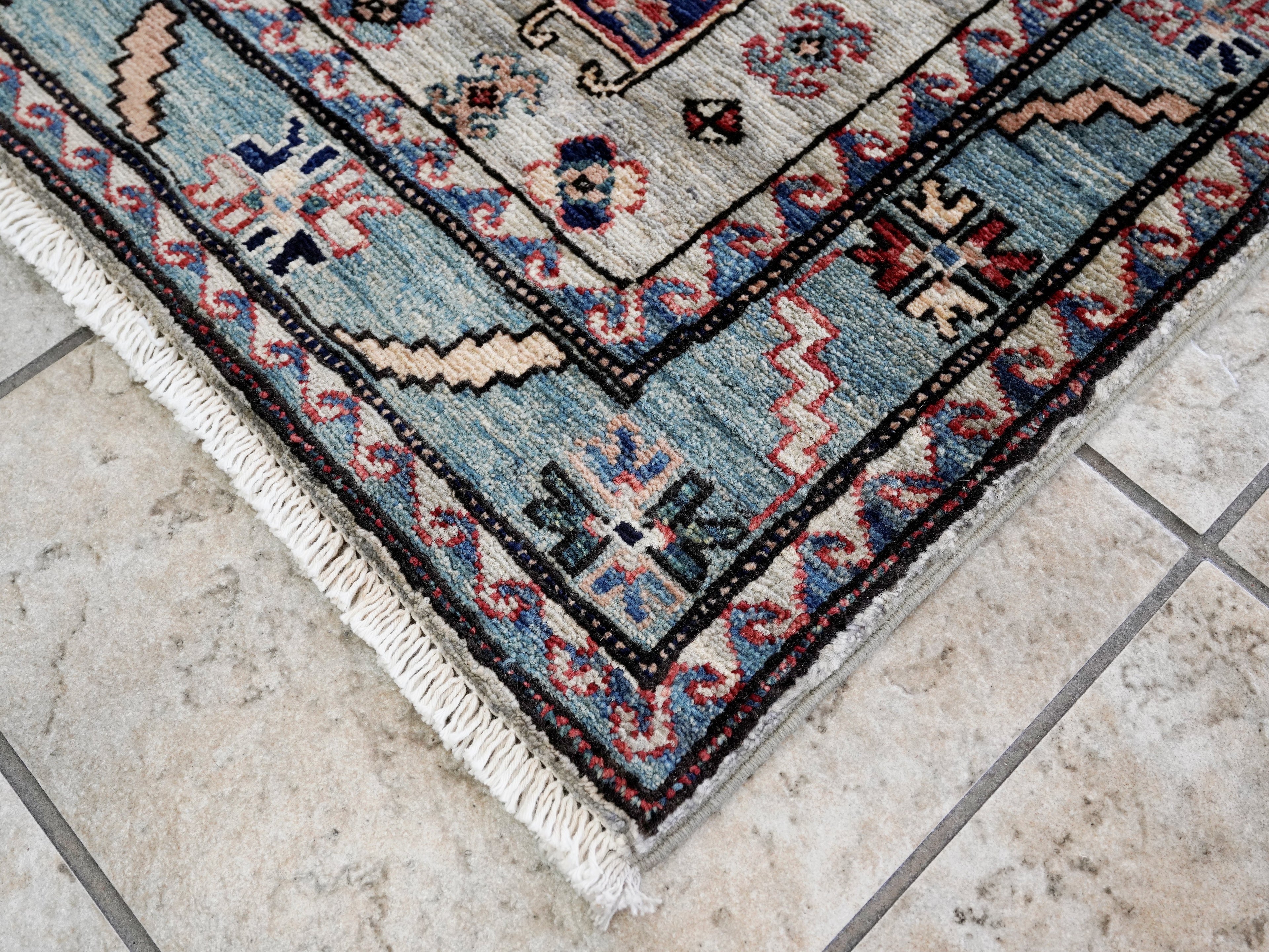 3x5 Ft Silver Afghan Oriental Rug - Hand Knotted Wool Rug