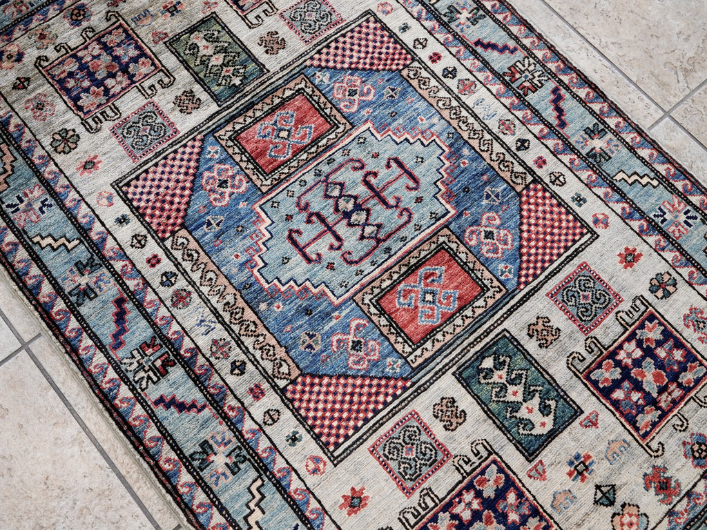 3x5 Ft Silver Afghan Oriental Rug - Hand Knotted Wool Rug