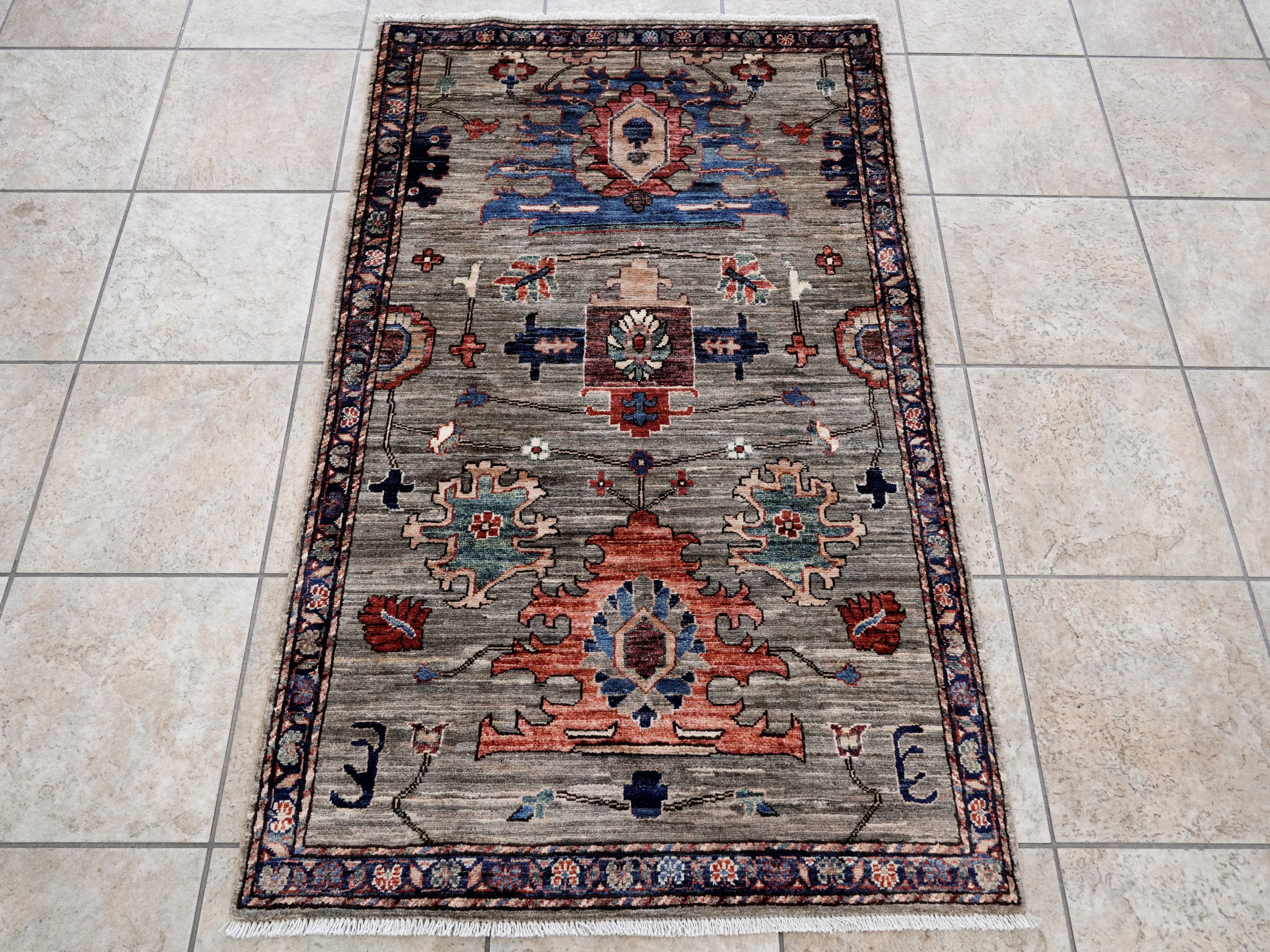 3x5 Ft Brown Afghan Oriental Rug - Hand Knotted Area Rug