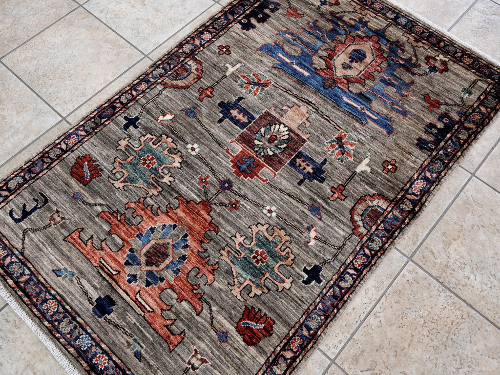 3x5 Ft Brown Afghan Oriental Rug - Hand Knotted Area Rug