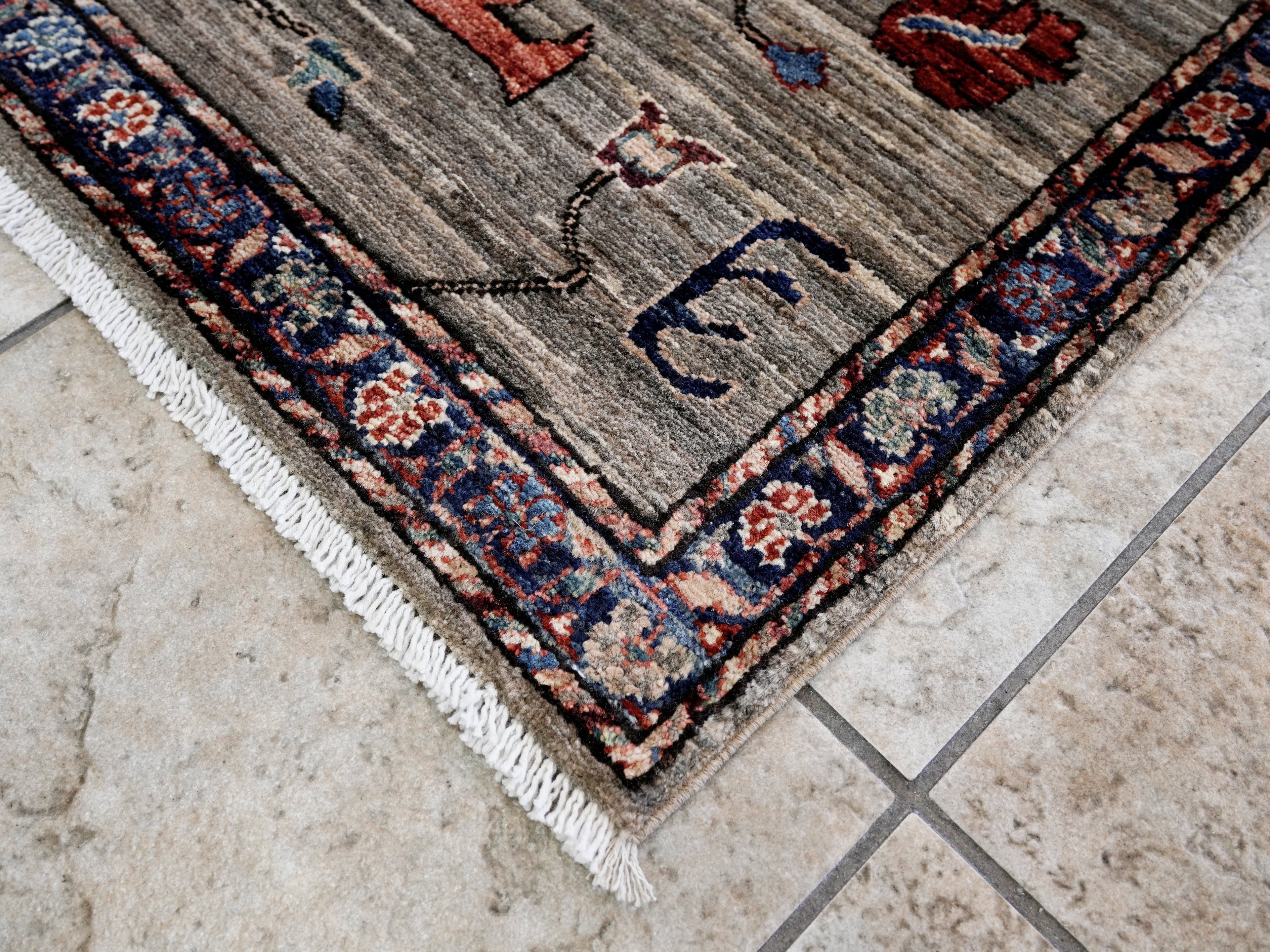3x5 Ft Brown Afghan Oriental Rug - Hand Knotted Area Rug