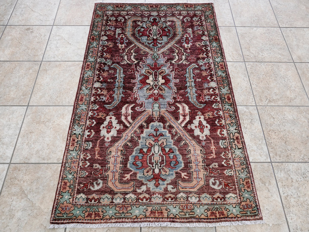 3x5 Ft Maroon Afghan Oriental Rug - Hand Knotted Area Rug