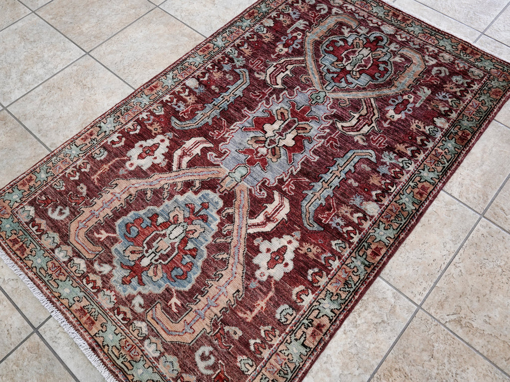 3x5 Ft Maroon Afghan Oriental Rug - Hand Knotted Area Rug