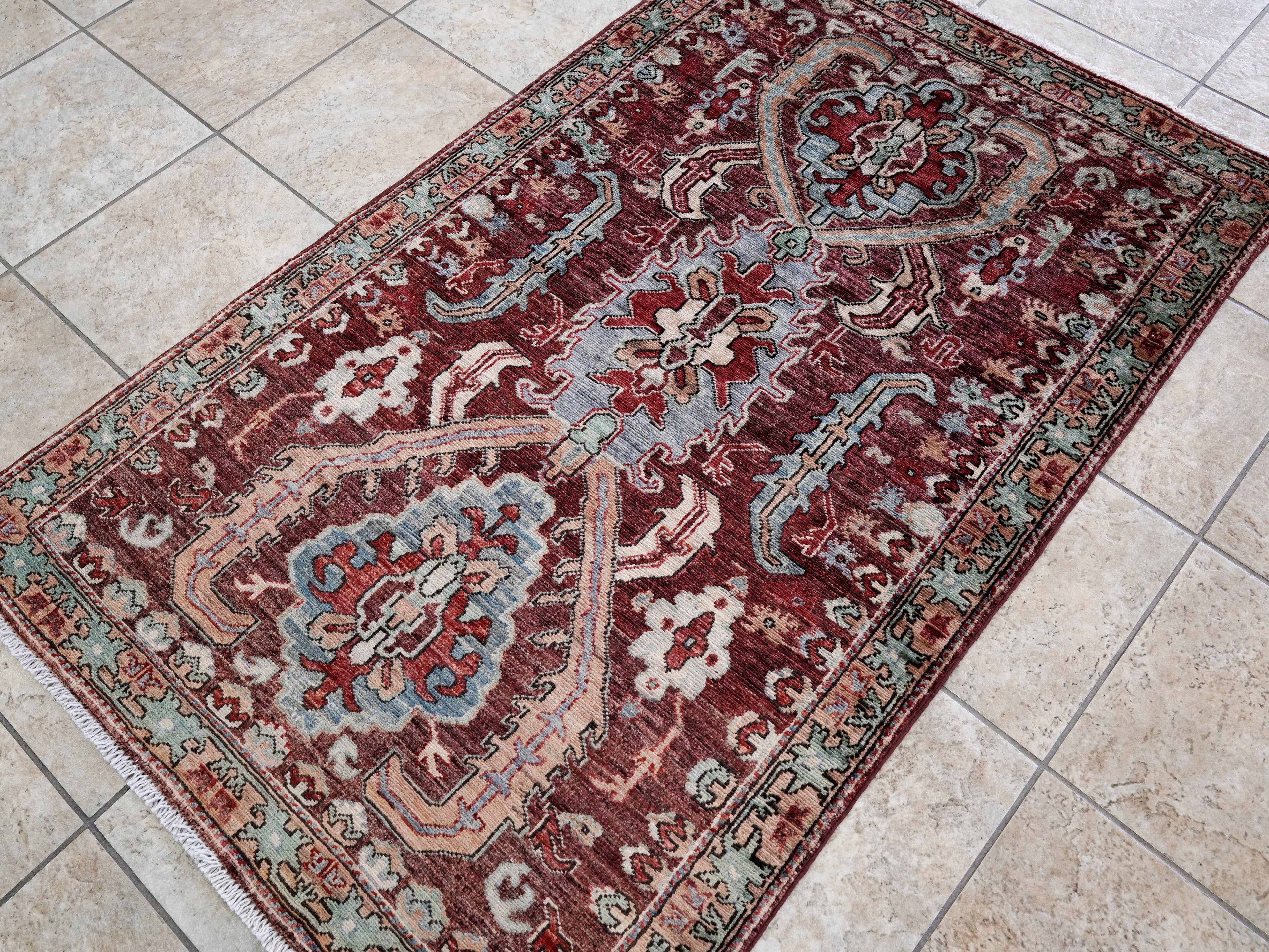 3x5 Ft Maroon Afghan Oriental Rug - Hand Knotted Area Rug