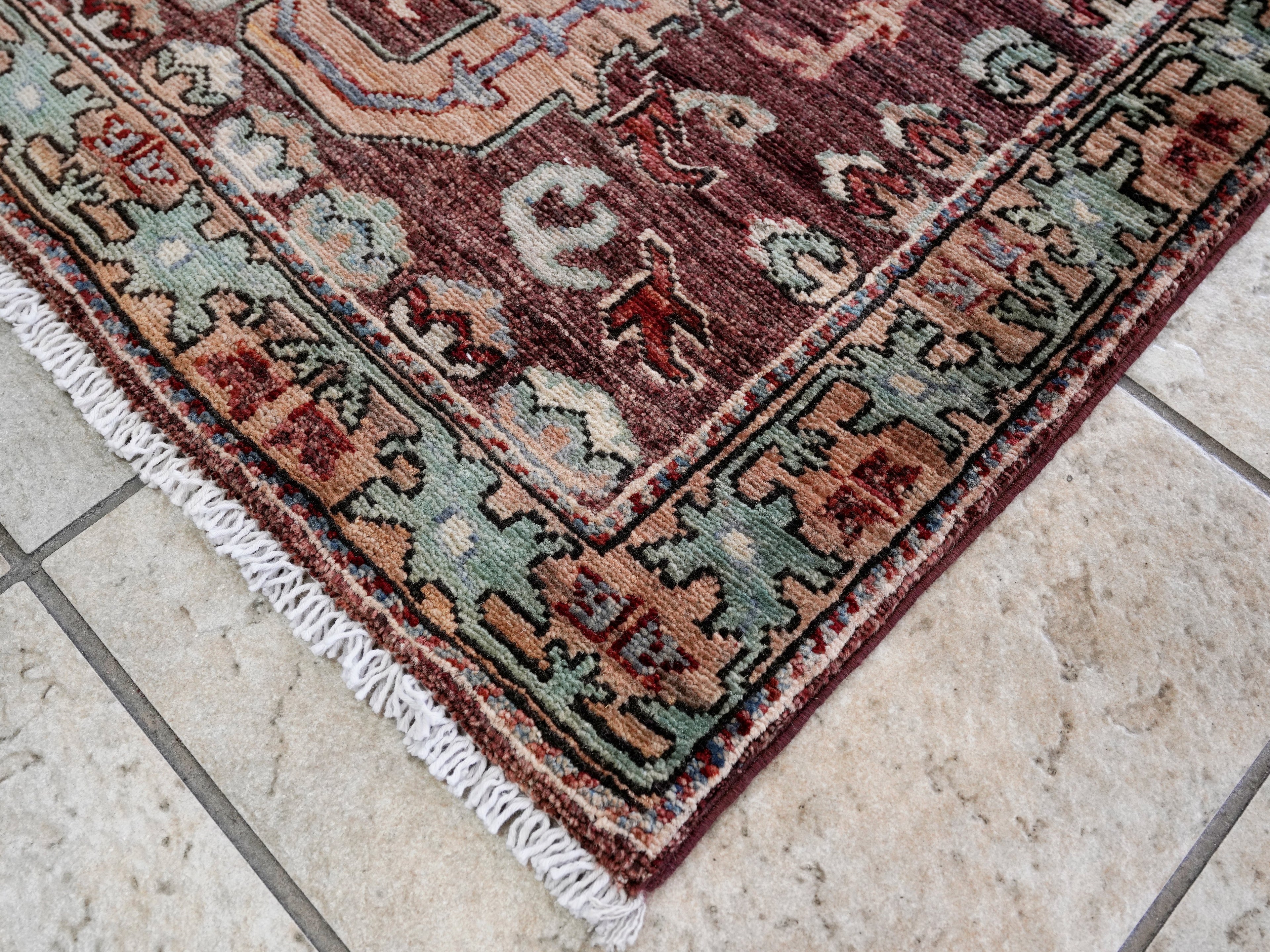 3x5 Ft Maroon Afghan Oriental Rug - Hand Knotted Area Rug