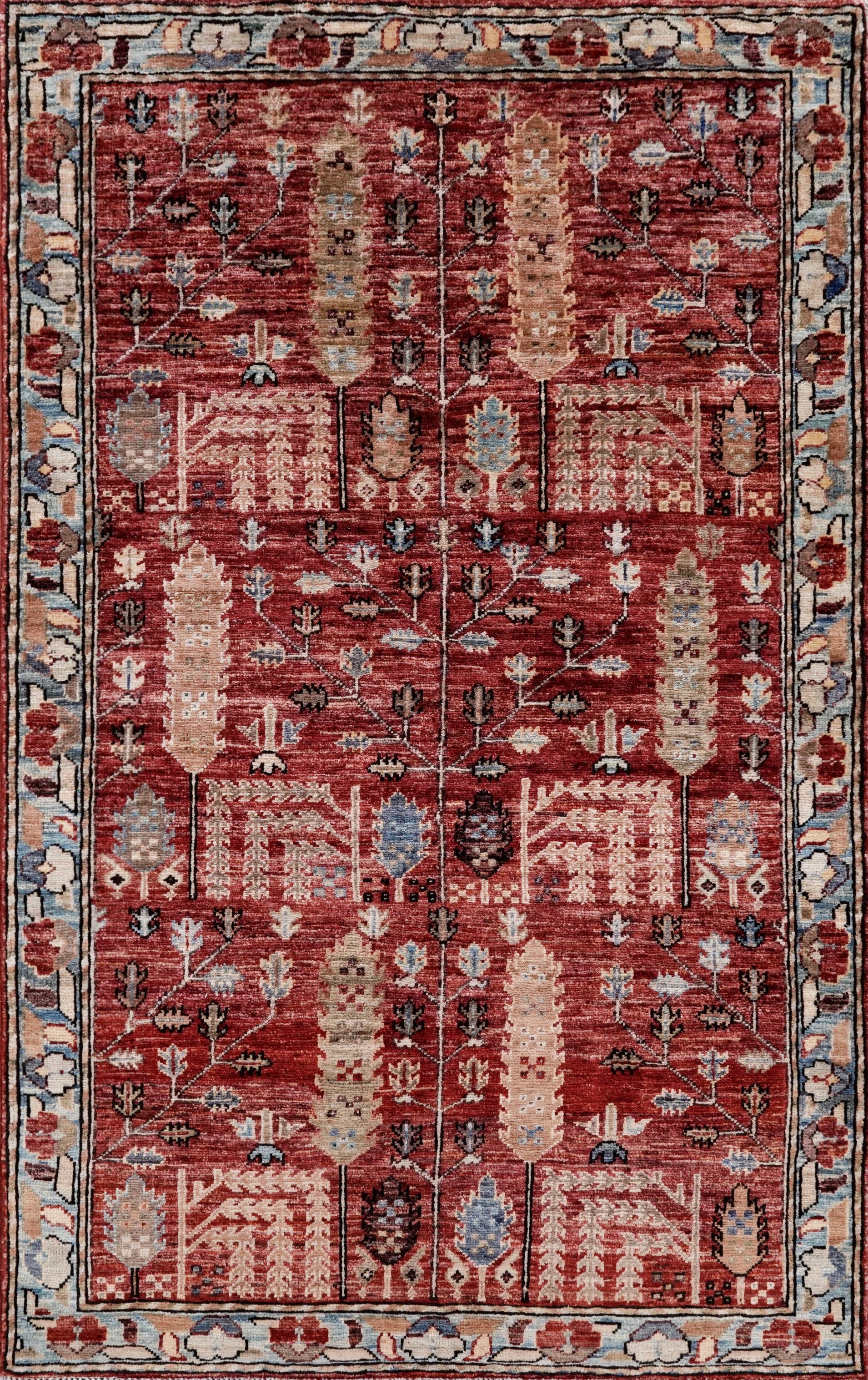 3x5 Ft Red Floral Rug - Hand Knotted Afghan Rug
