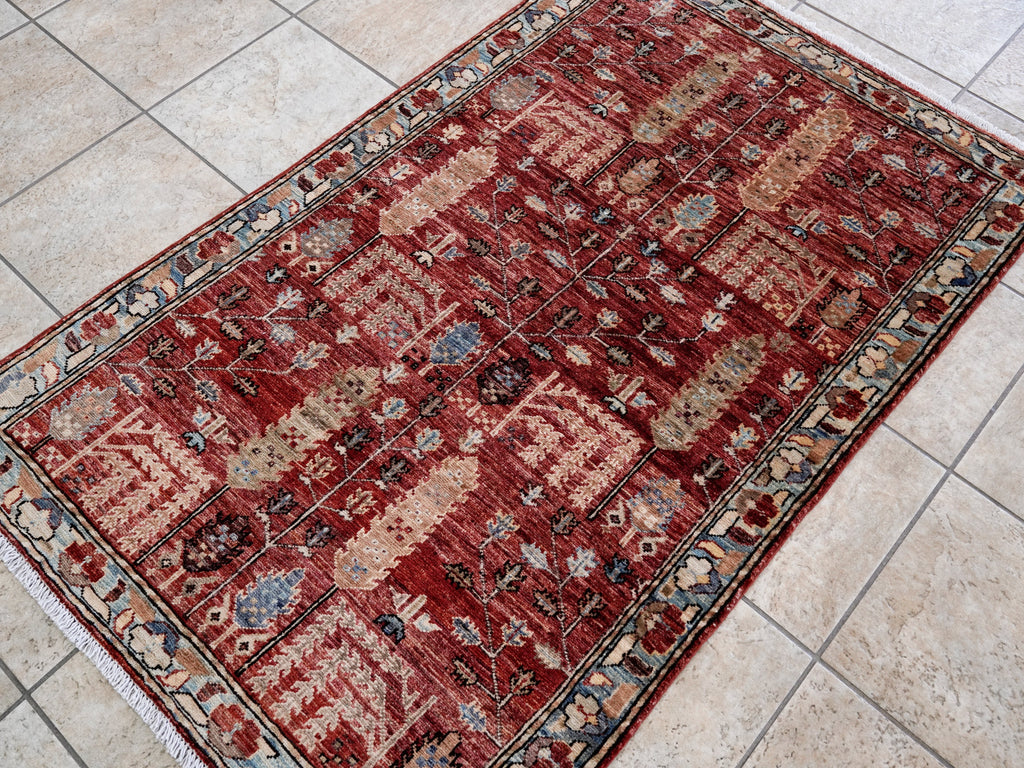 3x5 Ft Red Floral Rug - Hand Knotted Afghan Rug