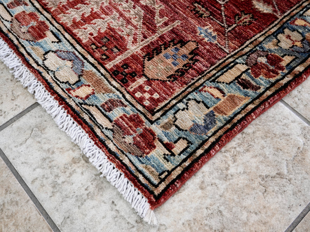 3x5 Ft Red Floral Rug - Hand Knotted Afghan Rug