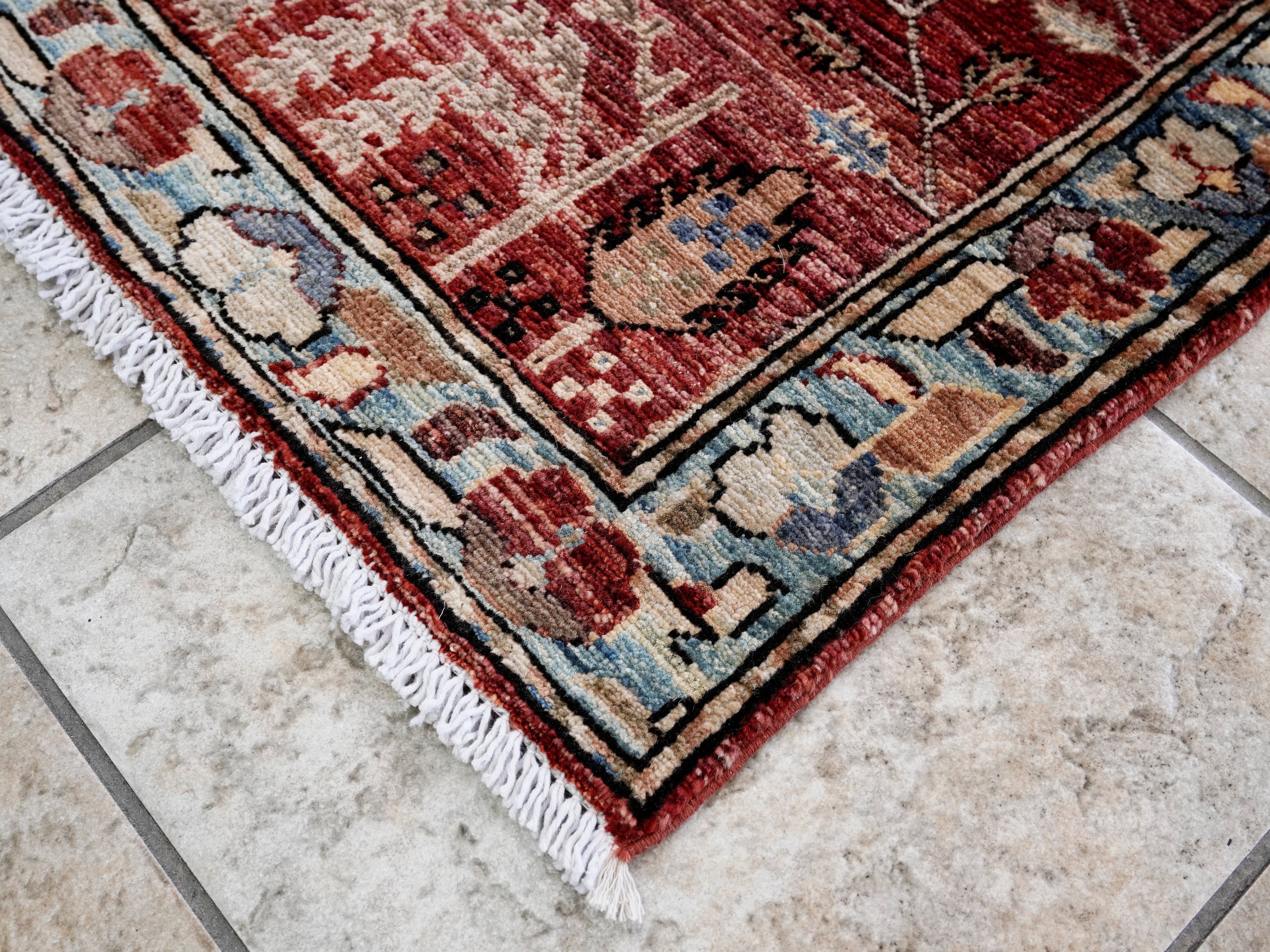 3x5 Ft Red Floral Rug - Hand Knotted Afghan Rug