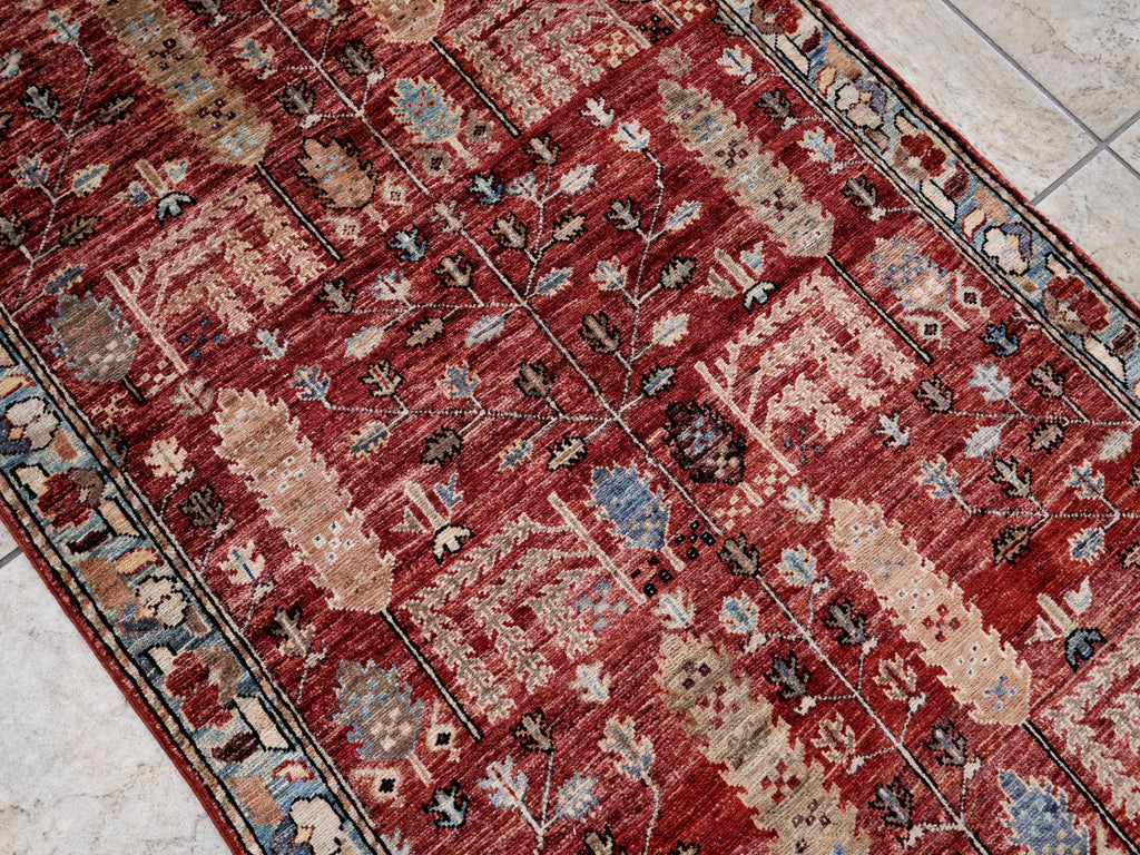3x5 Ft Red Floral Rug - Hand Knotted Afghan Rug
