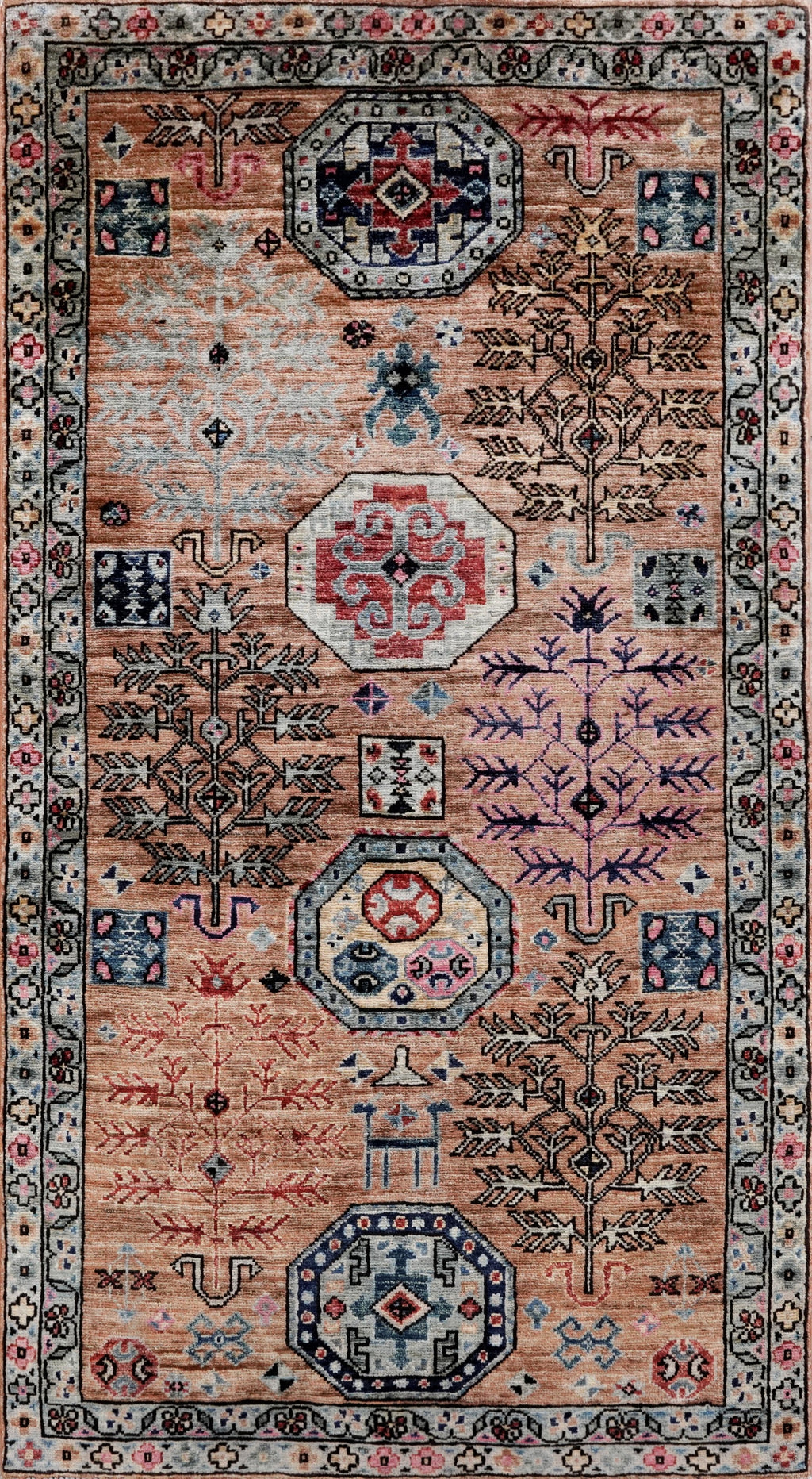 3x5 Ft Orange Afghan Oriental Rug - Hand Knotted Area Rug