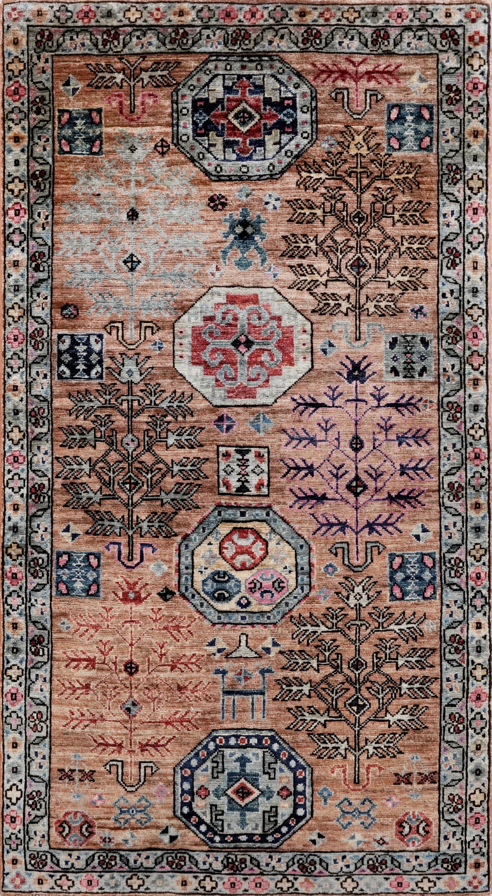 3x5 Ft Orange Afghan Oriental Rug - Hand Knotted Area Rug