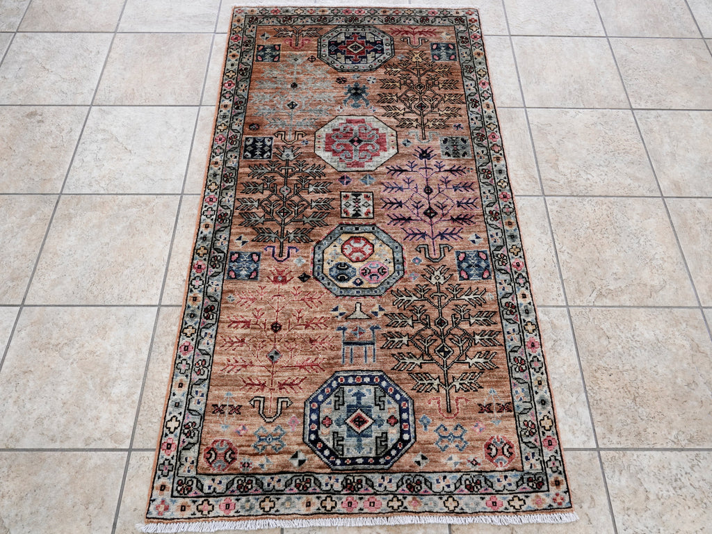 3x5 Ft Orange Afghan Oriental Rug - Hand Knotted Area Rug