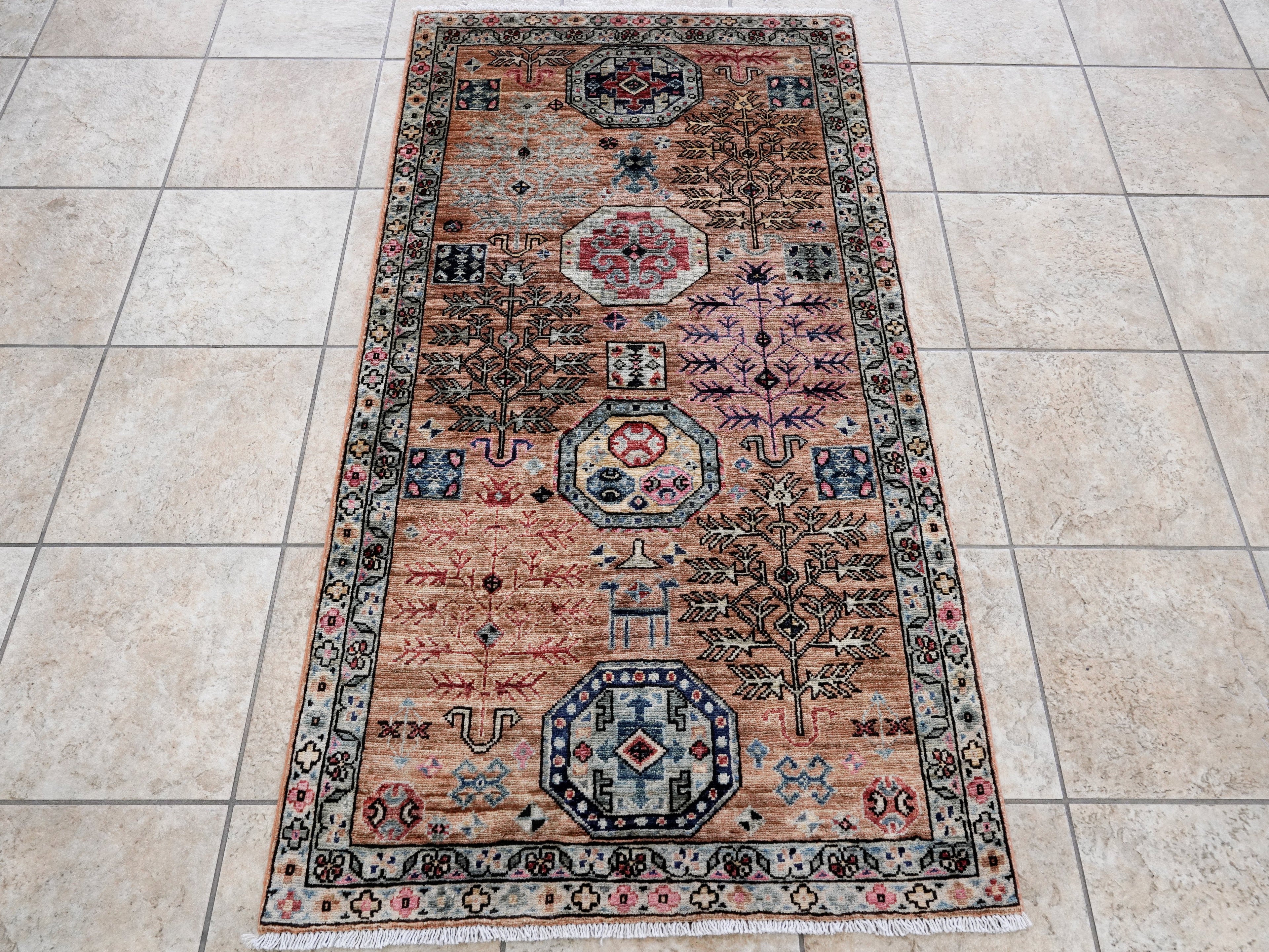 3x5 Ft Orange Afghan Oriental Rug - Hand Knotted Area Rug