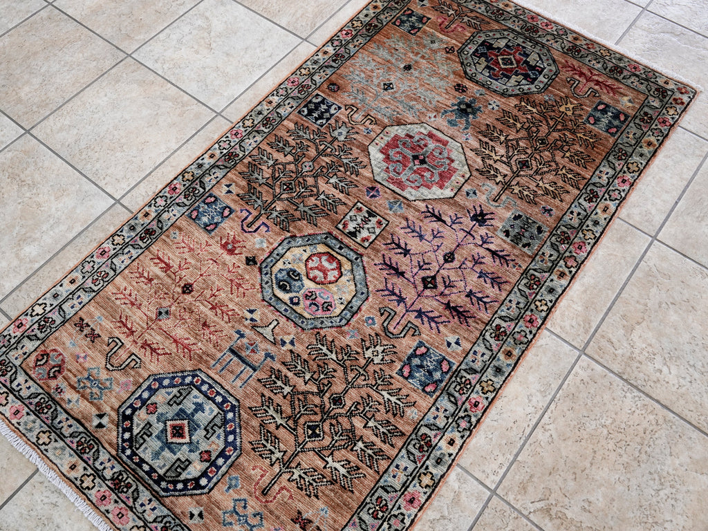 3x5 Ft Orange Afghan Oriental Rug - Hand Knotted Area Rug