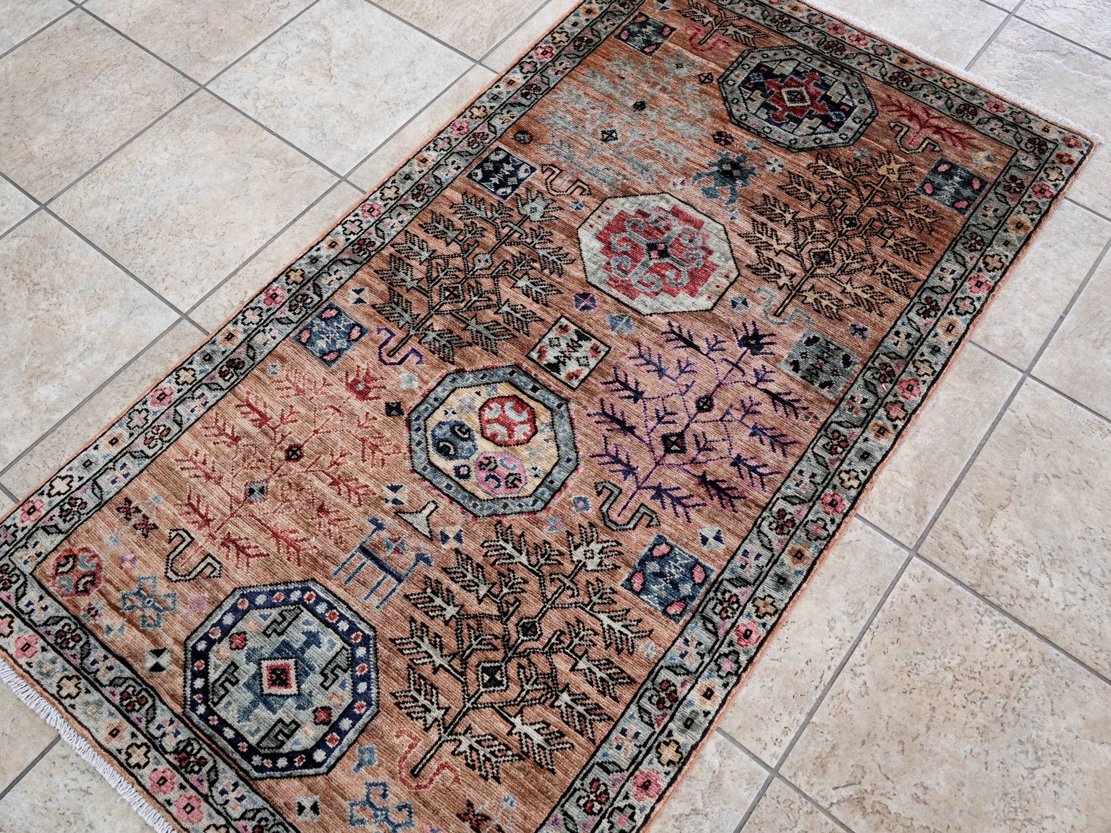 3x5 Ft Orange Afghan Oriental Rug - Hand Knotted Area Rug