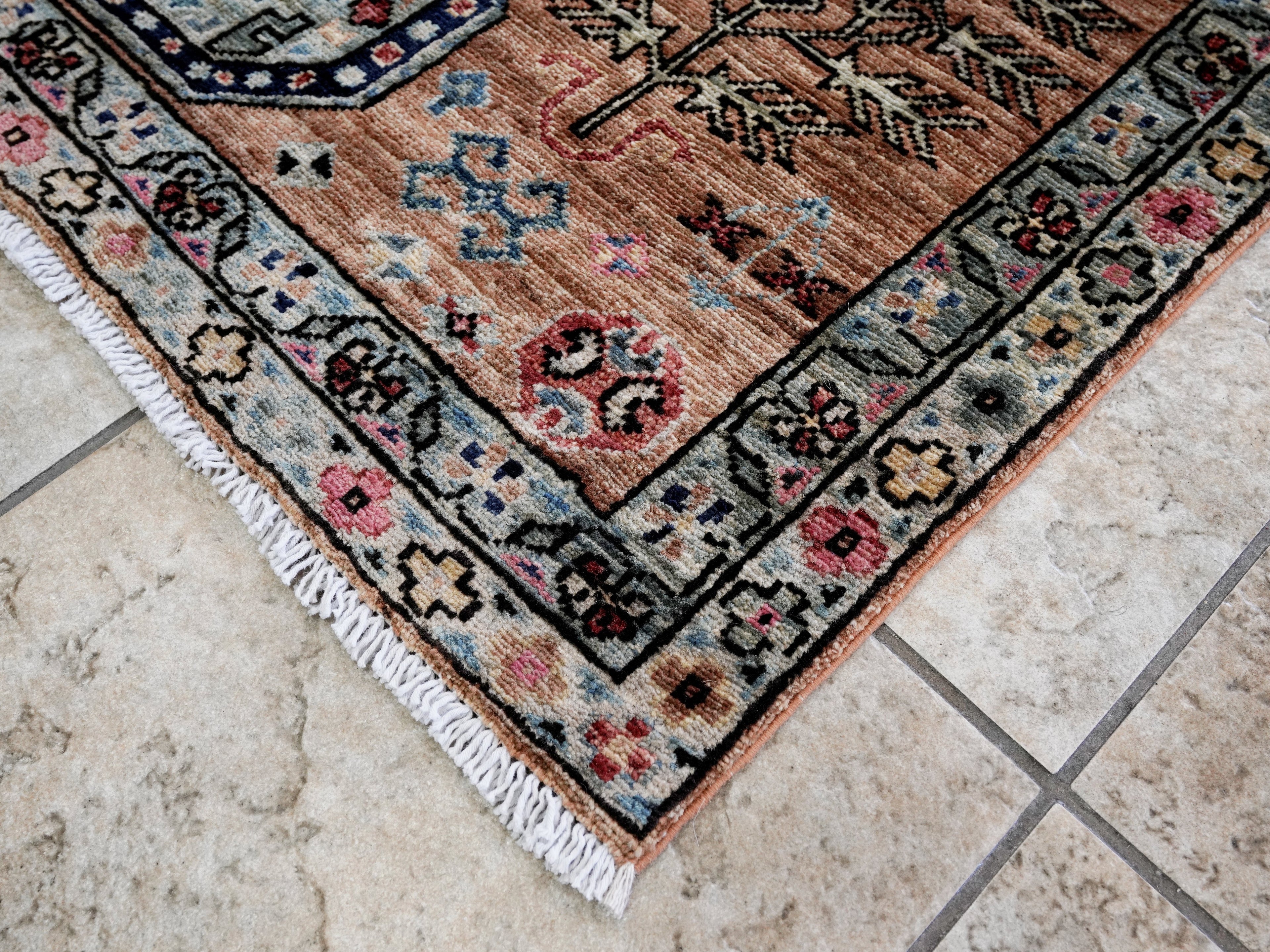 3x5 Ft Orange Afghan Oriental Rug - Hand Knotted Area Rug
