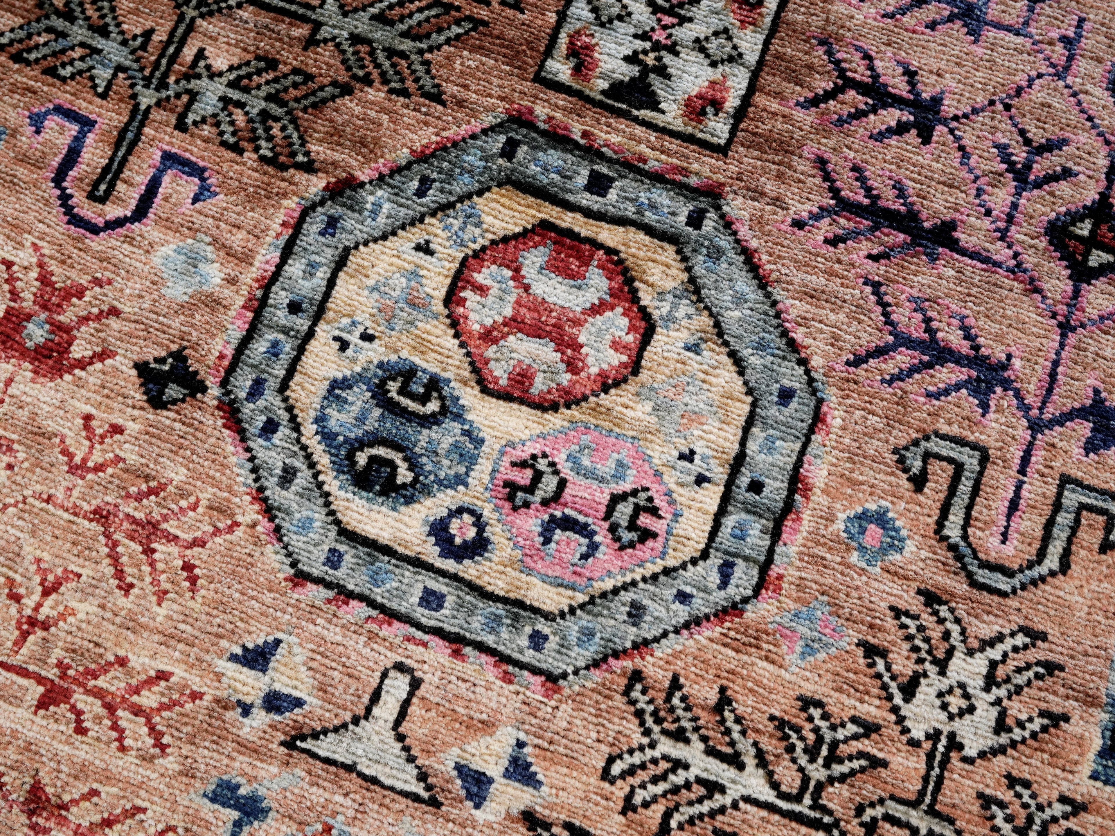 3x5 Ft Orange Afghan Oriental Rug - Hand Knotted Area Rug