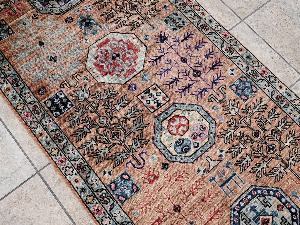 3x5 Ft Orange Afghan Oriental Rug - Hand Knotted Area Rug