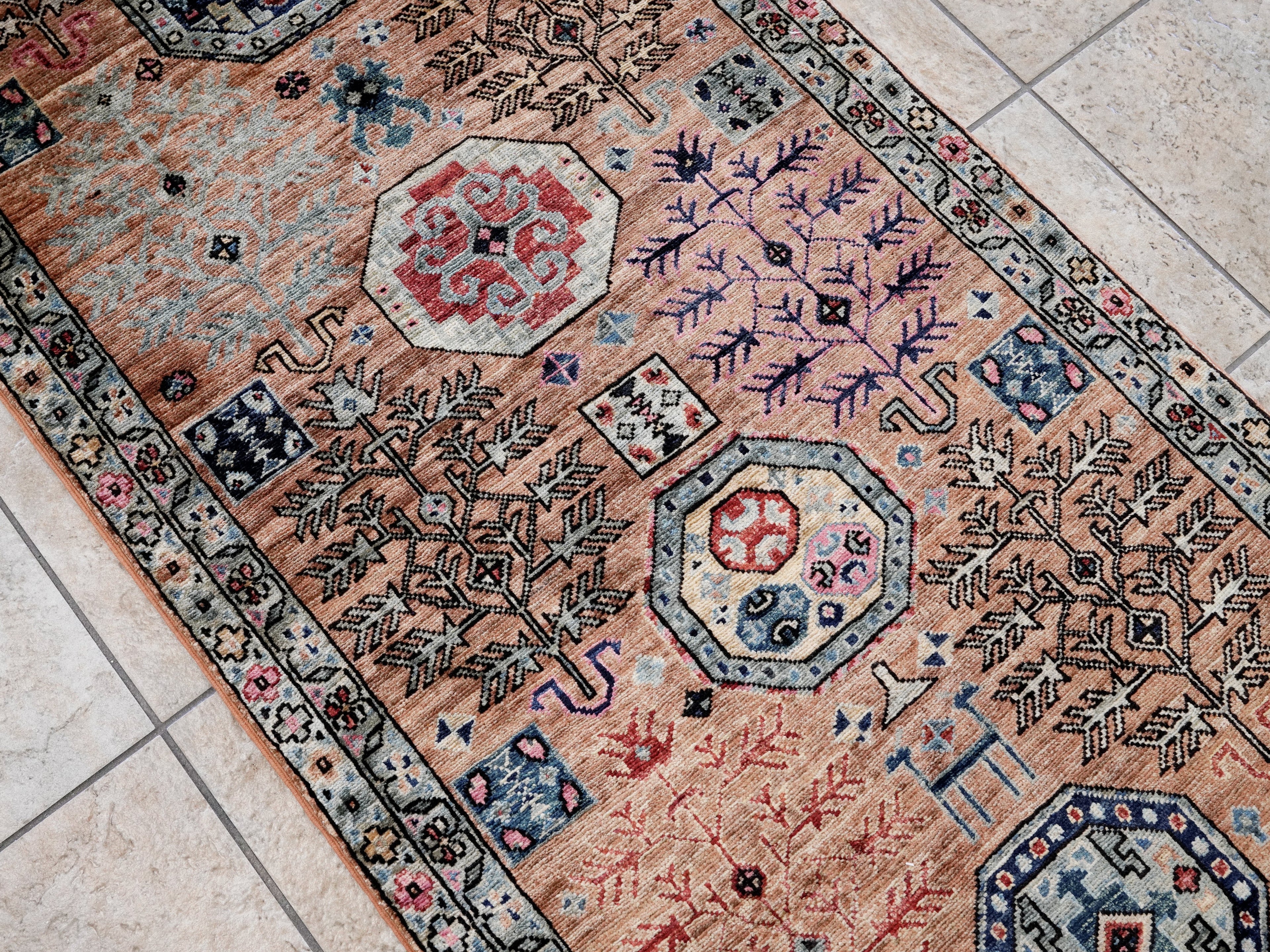 3x5 Ft Orange Afghan Oriental Rug - Hand Knotted Area Rug