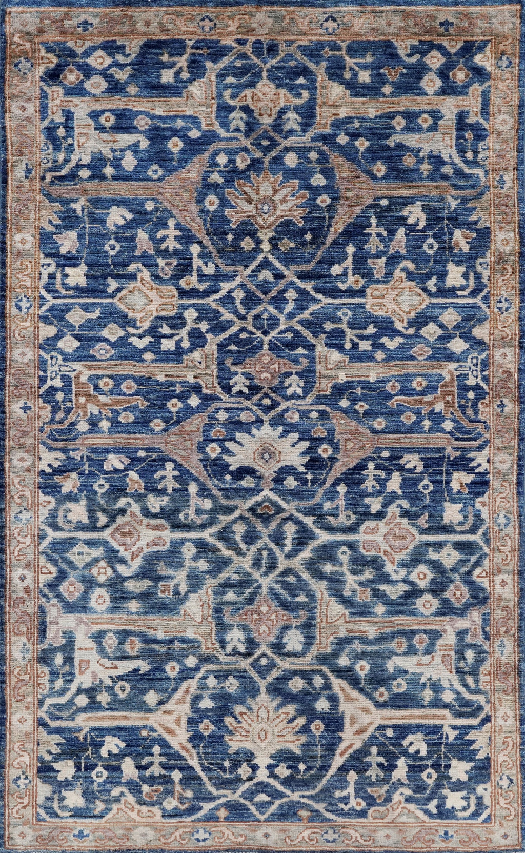 3x5 Ft Blue Afghan Oriental Rug - Hand Knotted Area Rug