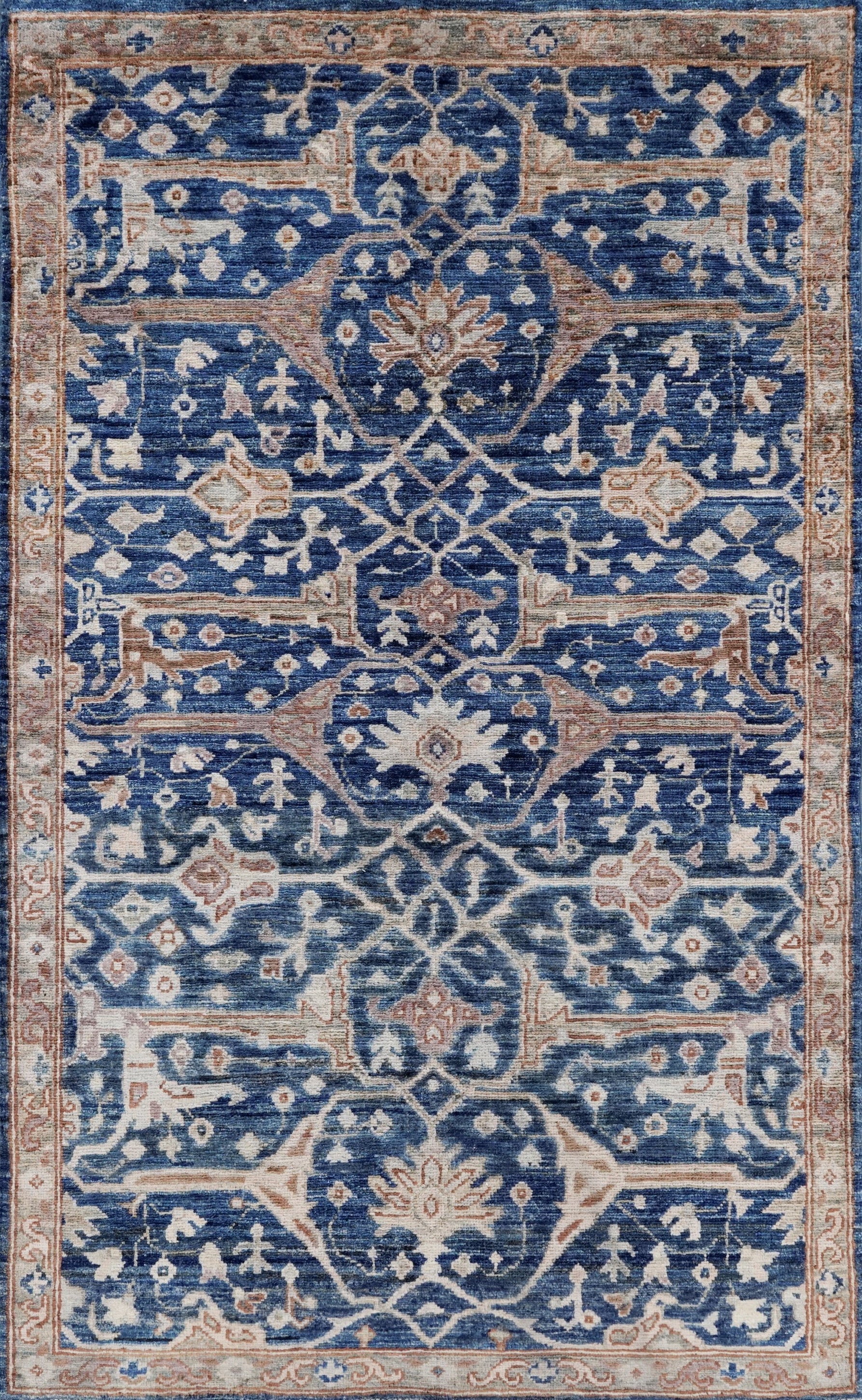 3x5 Ft Blue Afghan Oriental Rug - Hand Knotted Area Rug