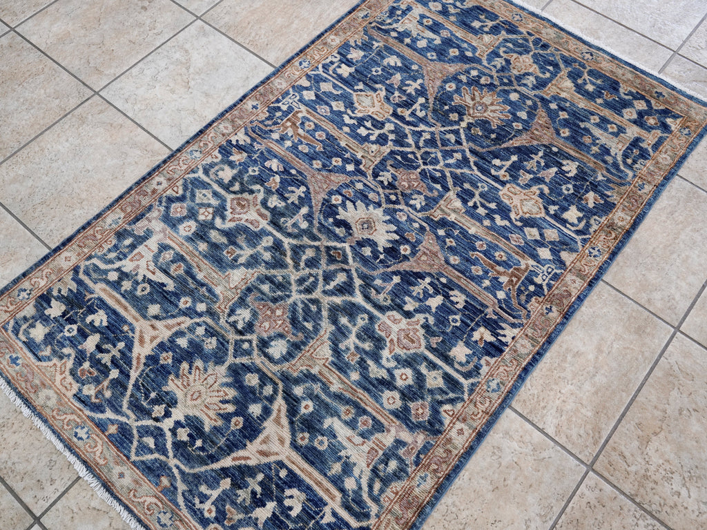 3x5 Ft Blue Afghan Oriental Rug - Hand Knotted Area Rug