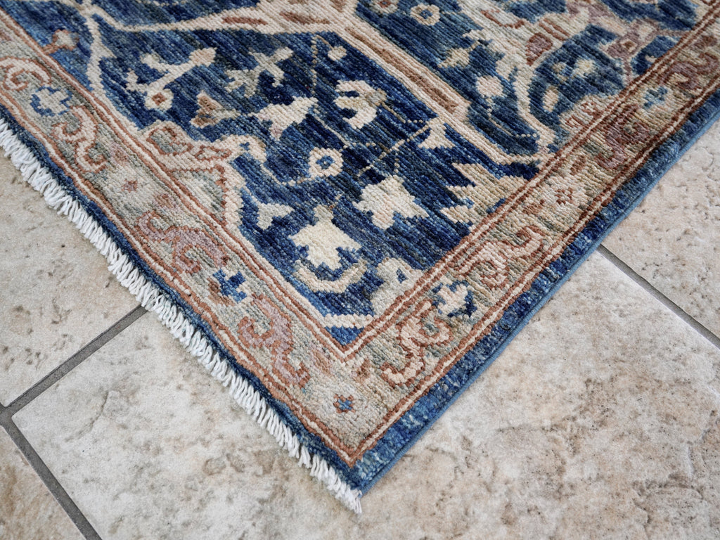3x5 Ft Blue Afghan Oriental Rug - Hand Knotted Area Rug