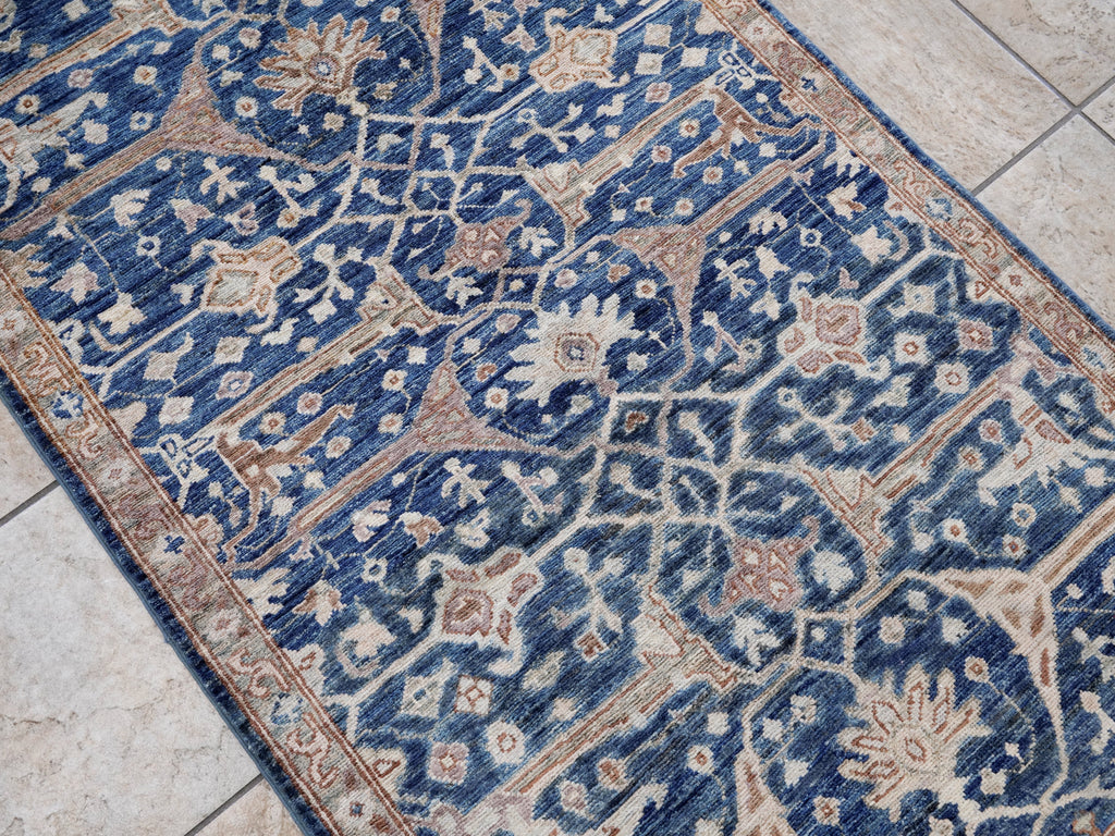 3x5 Ft Blue Afghan Oriental Rug - Hand Knotted Area Rug