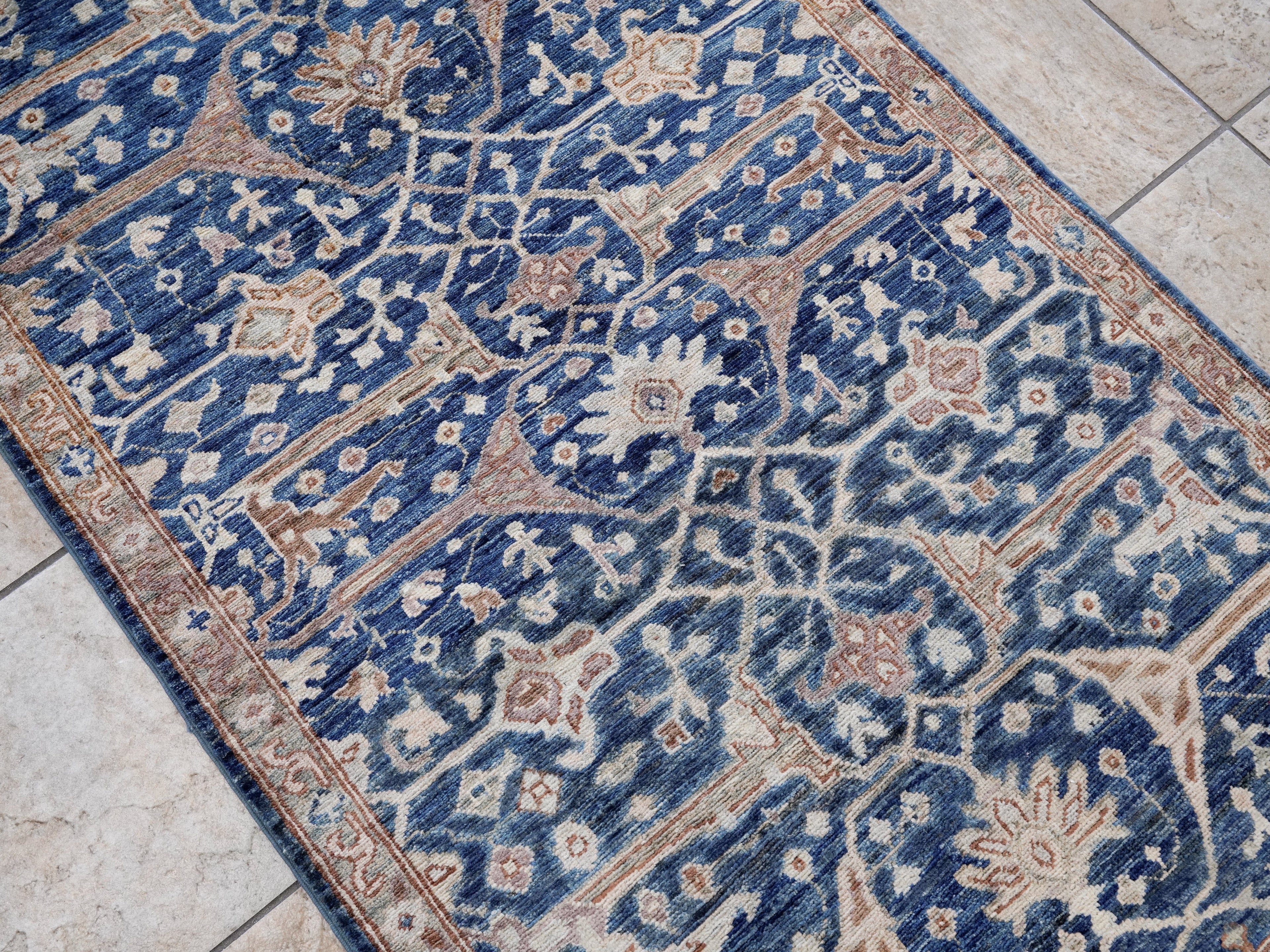 3x5 Ft Blue Afghan Oriental Rug - Hand Knotted Area Rug