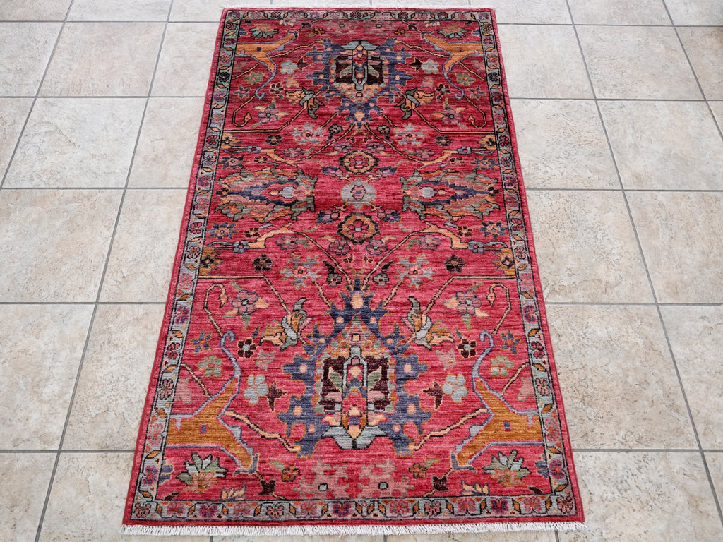 3x5 Ft Pink Floral Rug - Hand Knotted Afghan Rug