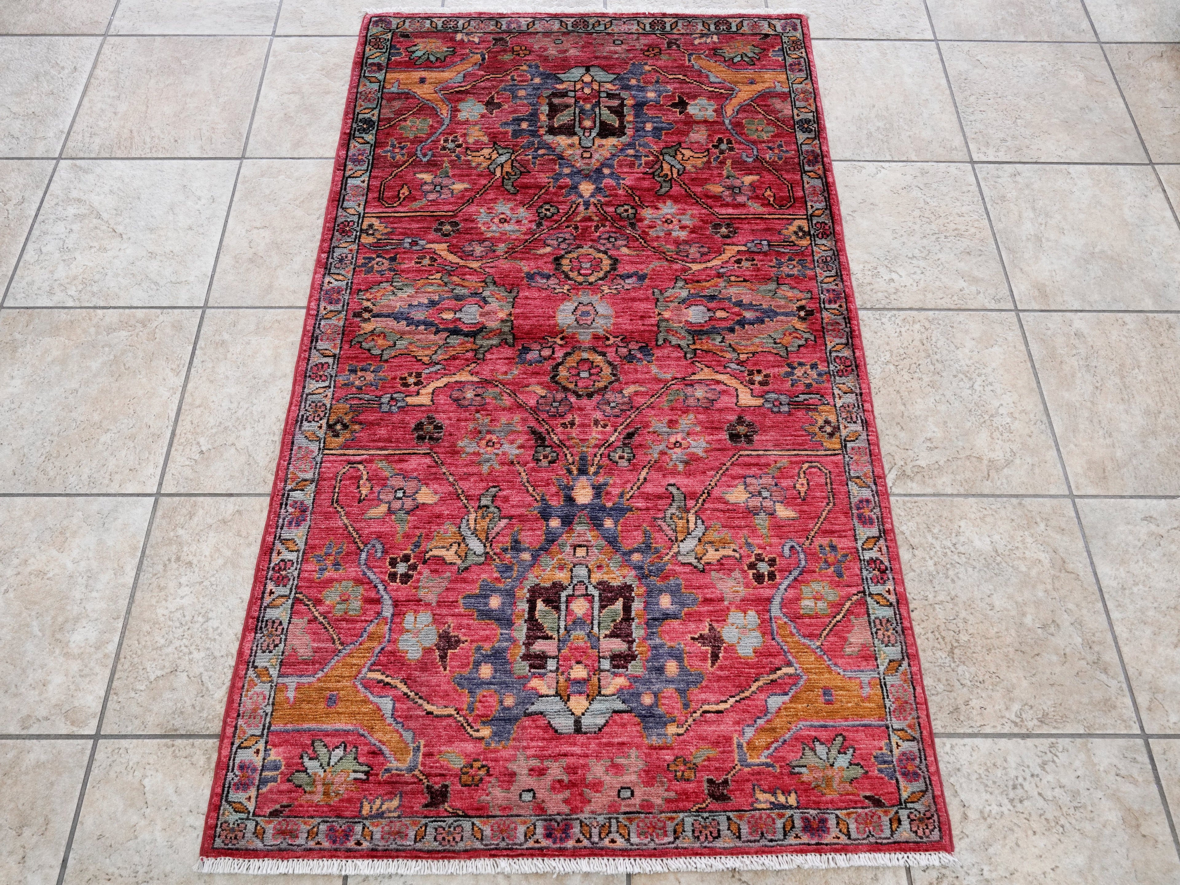 3x5 Ft Pink Floral Rug - Hand Knotted Afghan Rug