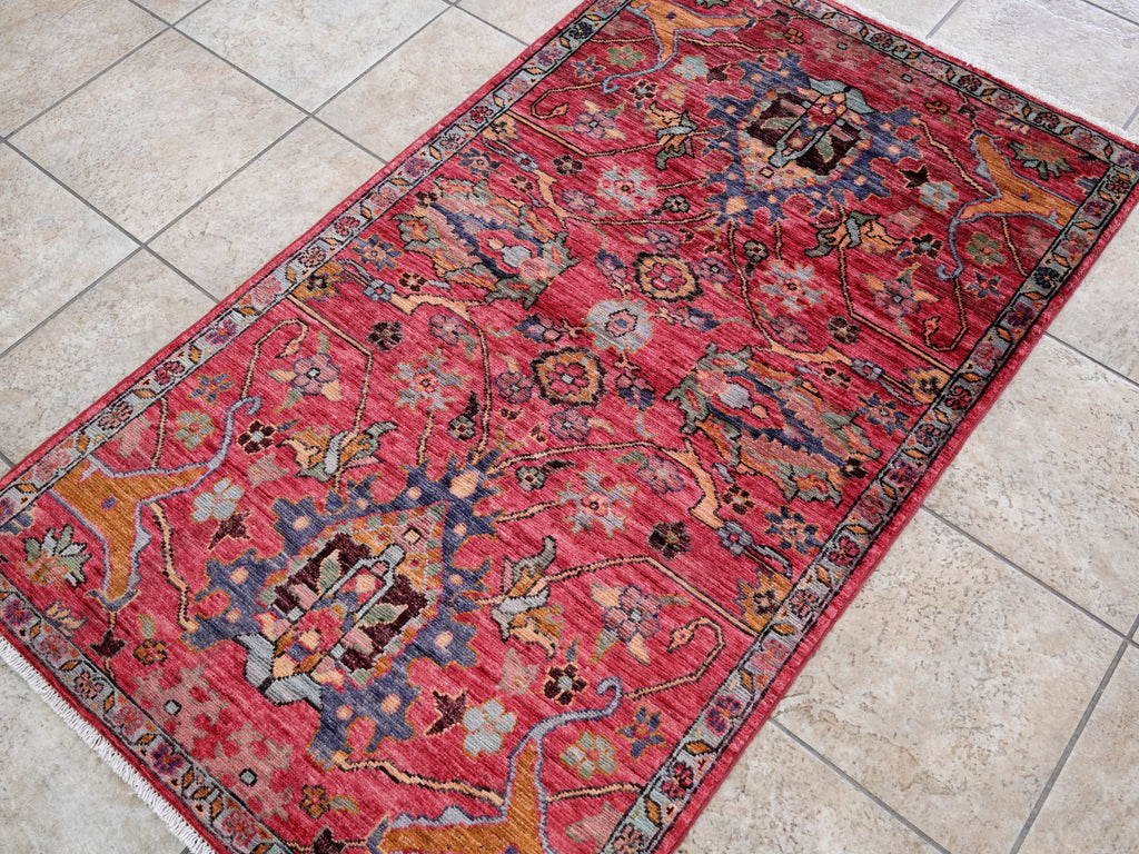 3x5 Ft Pink Floral Rug - Hand Knotted Afghan Rug