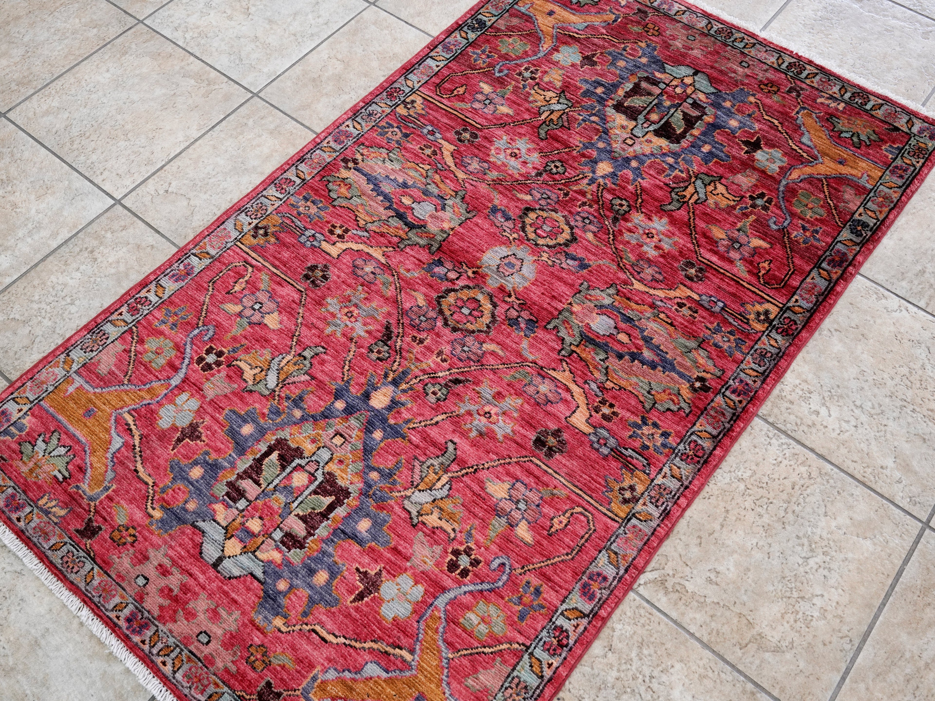 3x5 Ft Pink Floral Rug - Hand Knotted Afghan Rug