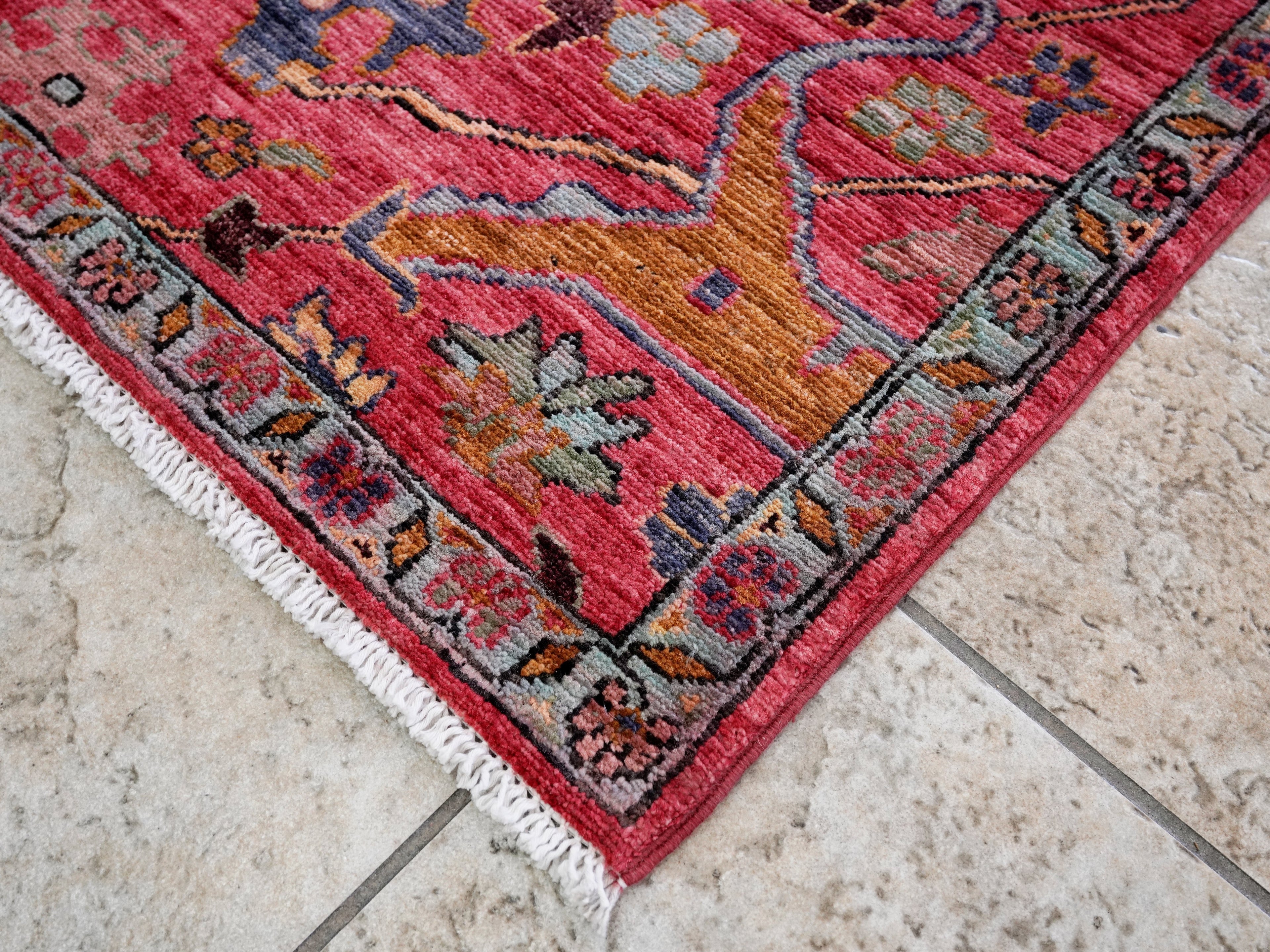 3x5 Ft Pink Floral Rug - Hand Knotted Afghan Rug