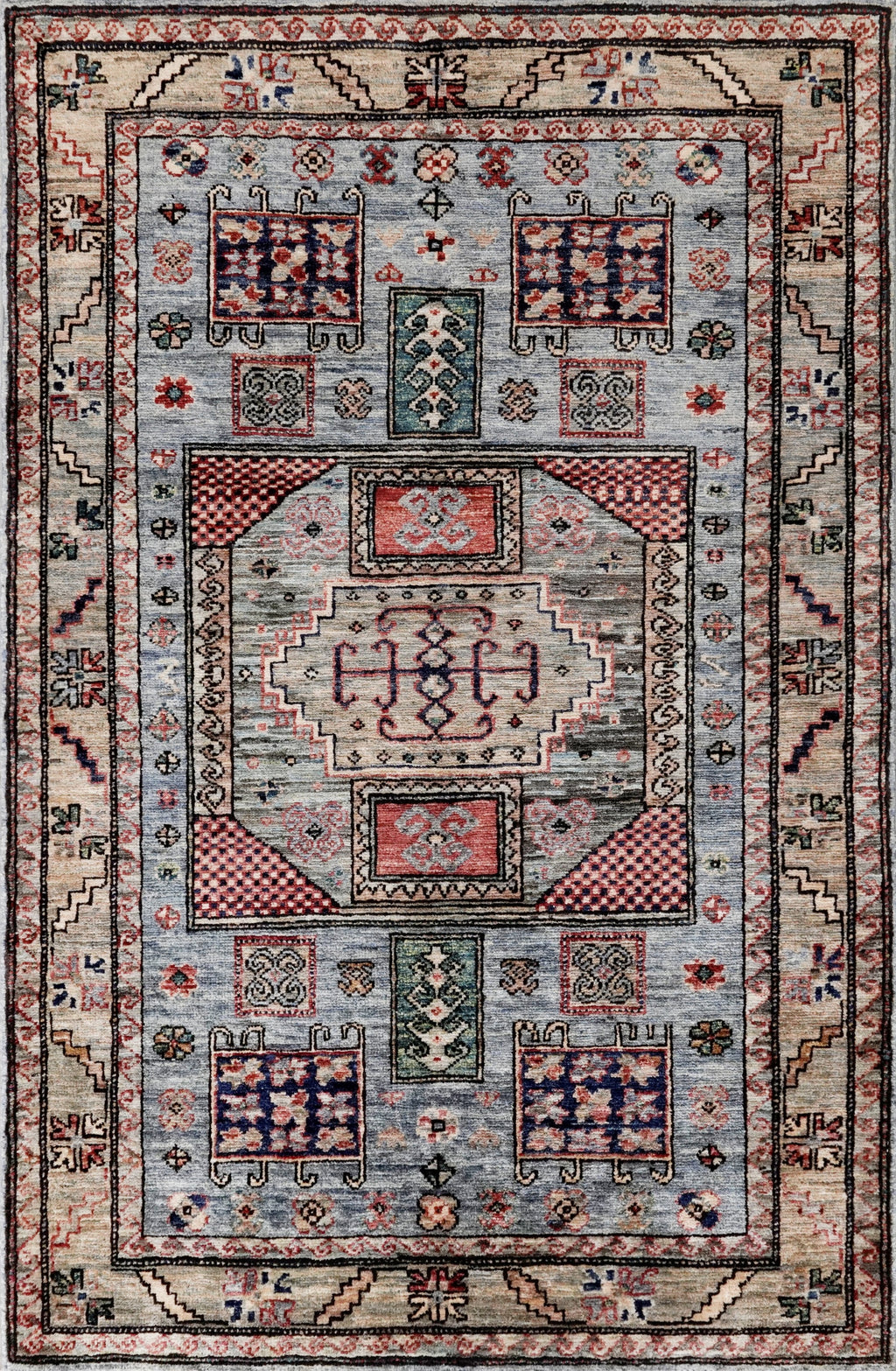 3x5 Ft Silver Afghan Oriental Rug - Hand Knotted Wool Rug