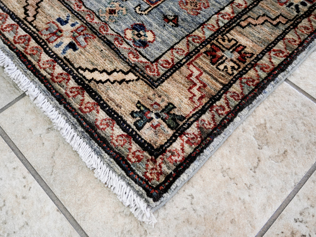 3x5 Ft Silver Afghan Oriental Rug - Hand Knotted Wool Rug