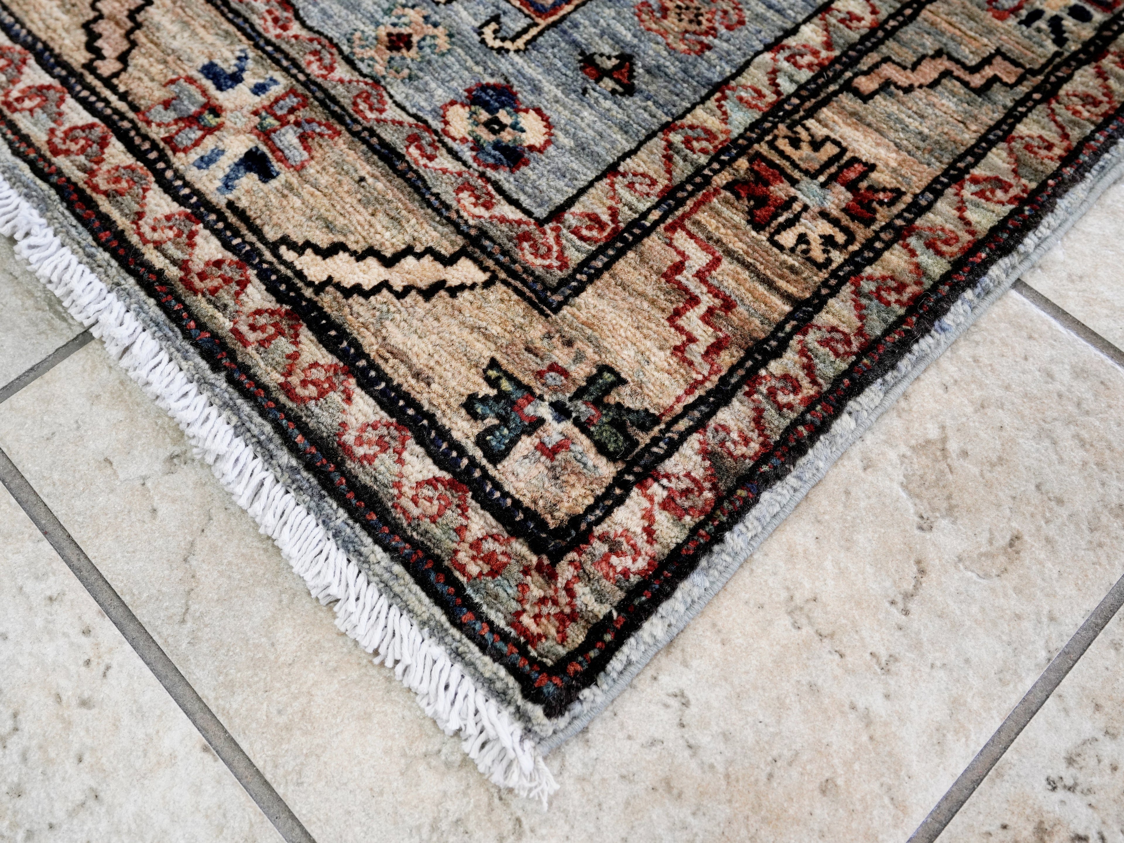 3x5 Ft Silver Afghan Oriental Rug - Hand Knotted Wool Rug