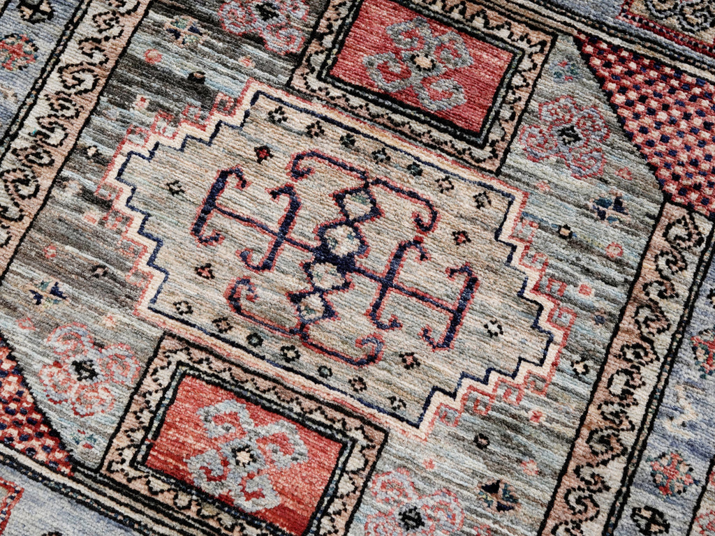 3x5 Ft Silver Afghan Oriental Rug - Hand Knotted Wool Rug