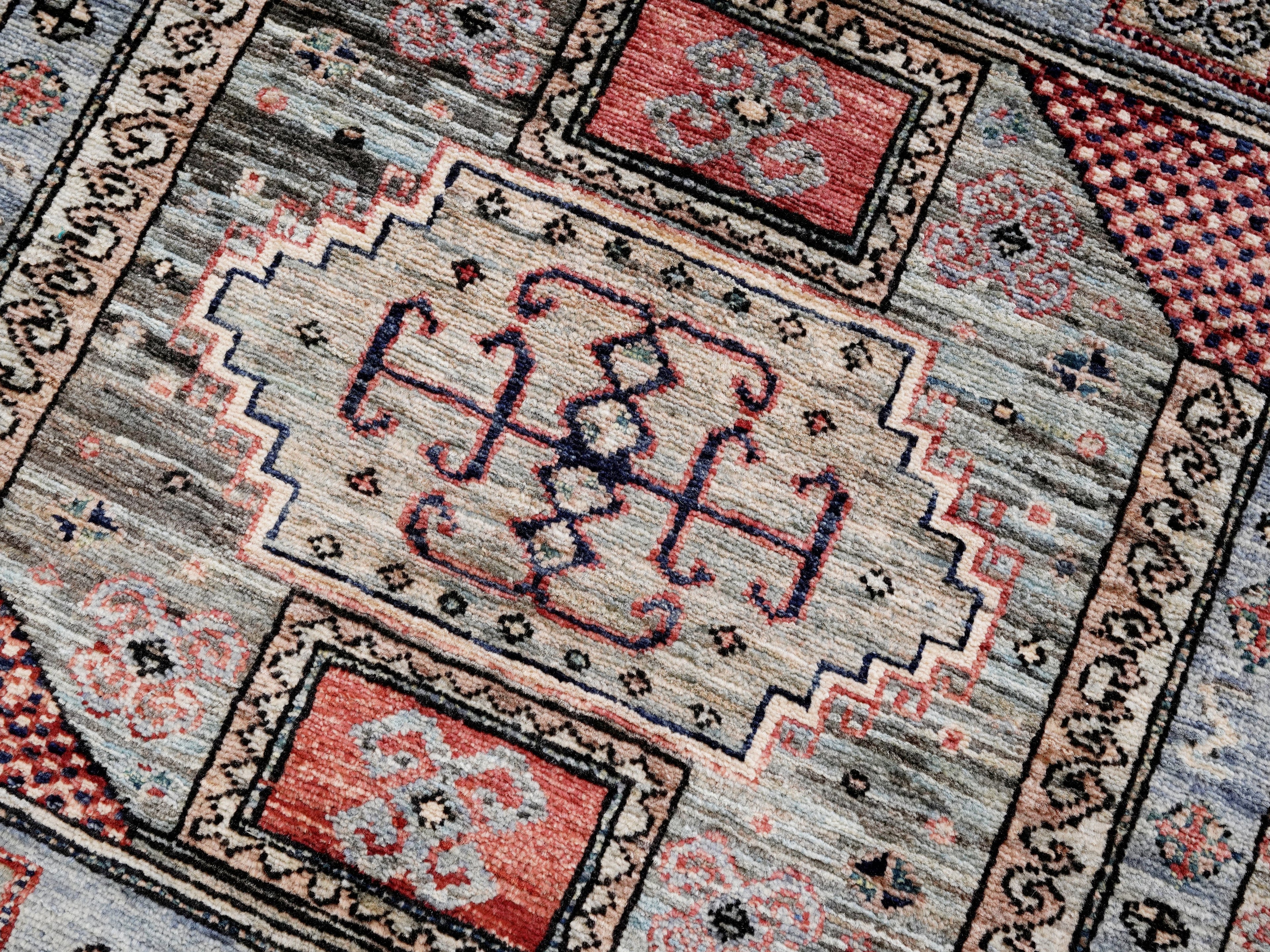 3x5 Ft Silver Afghan Oriental Rug - Hand Knotted Wool Rug