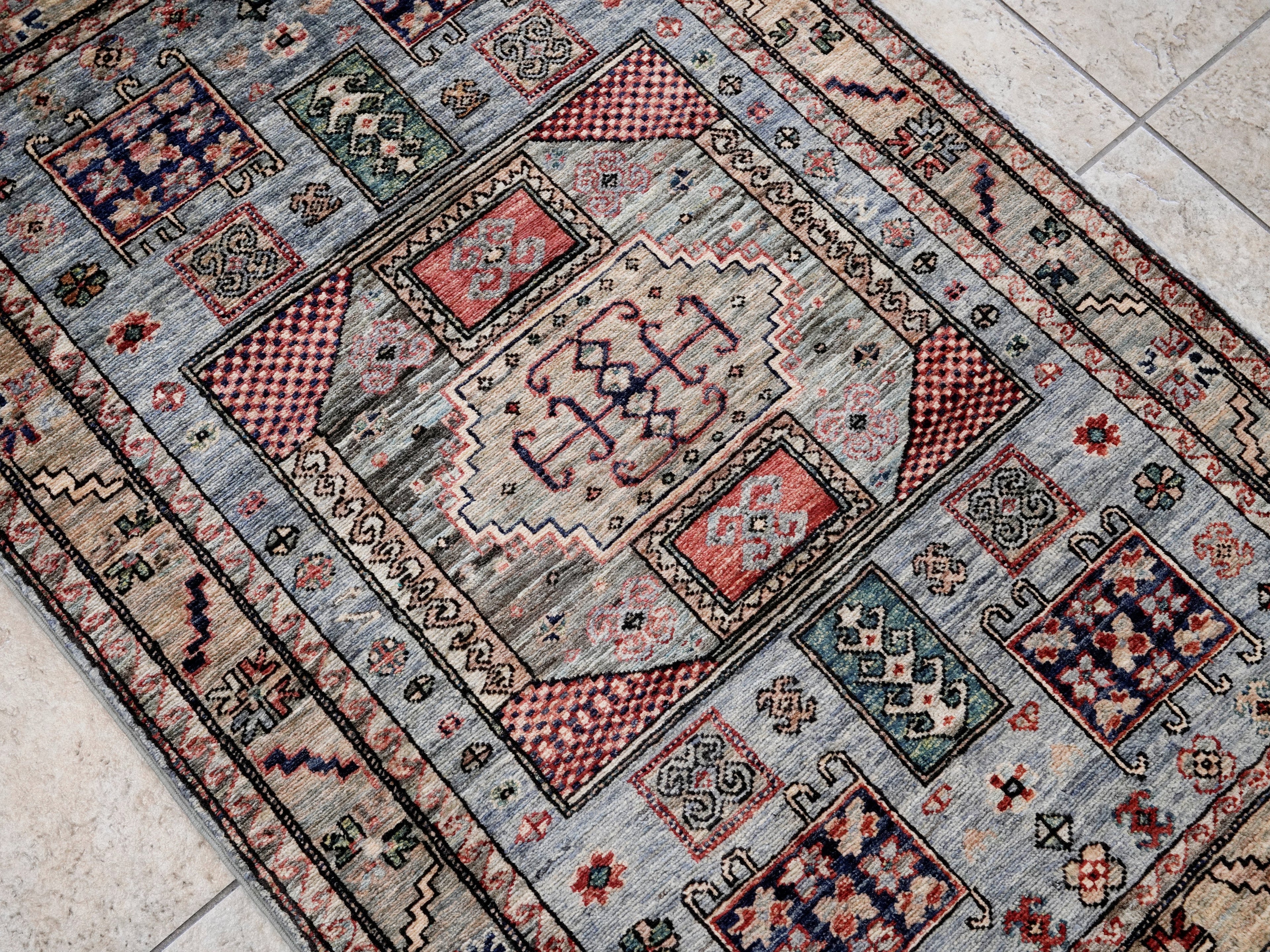 3x5 Ft Silver Afghan Oriental Rug - Hand Knotted Wool Rug