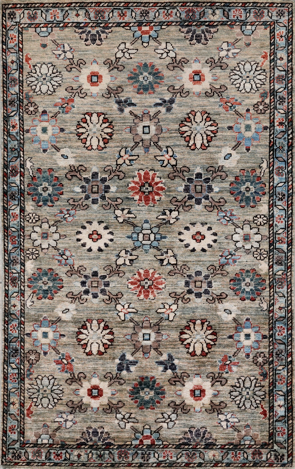 3x5 Ft Gray Floral Rug - Hand Knotted Afghan Rug