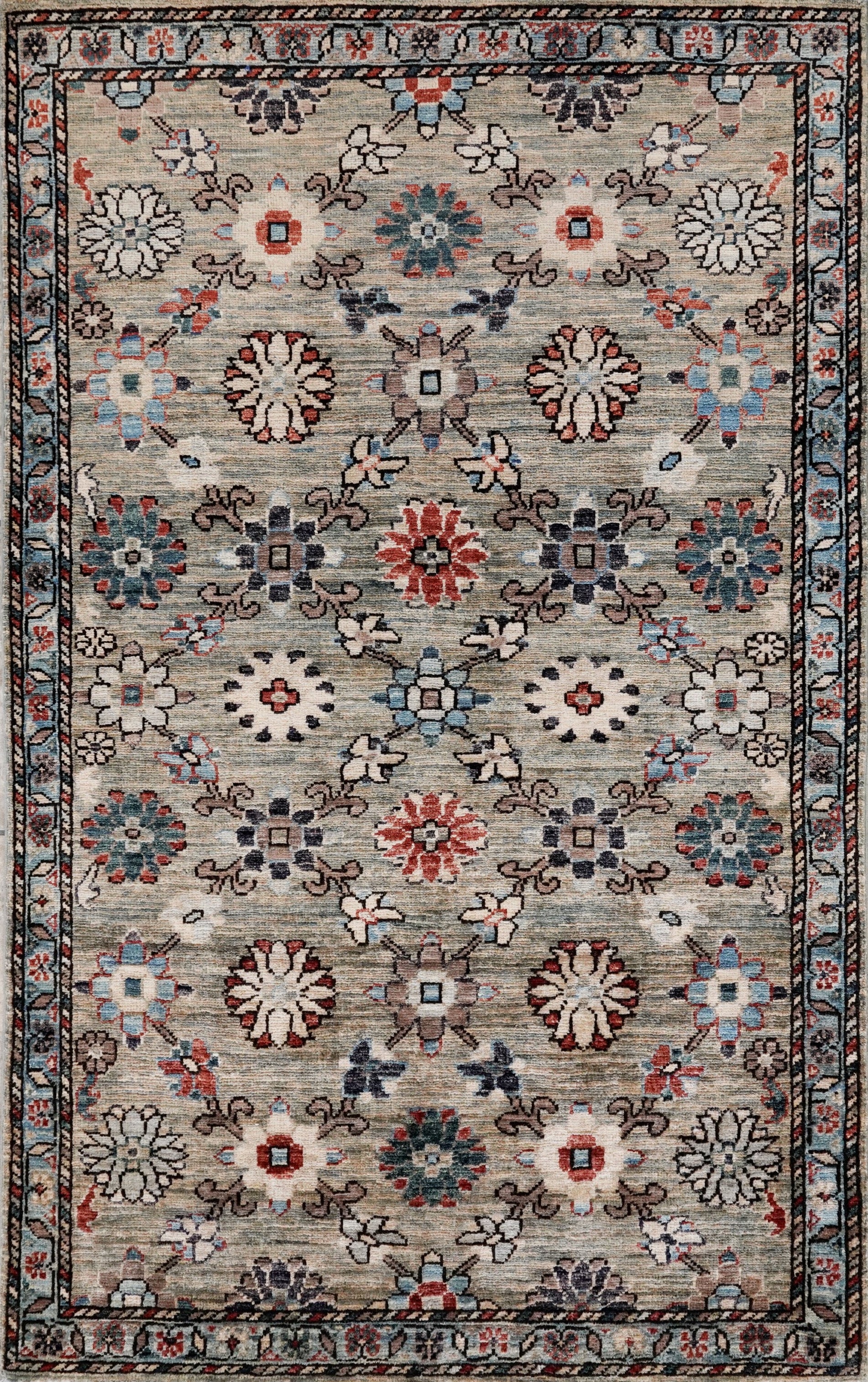 3x5 Ft Gray Floral Rug - Hand Knotted Afghan Rug